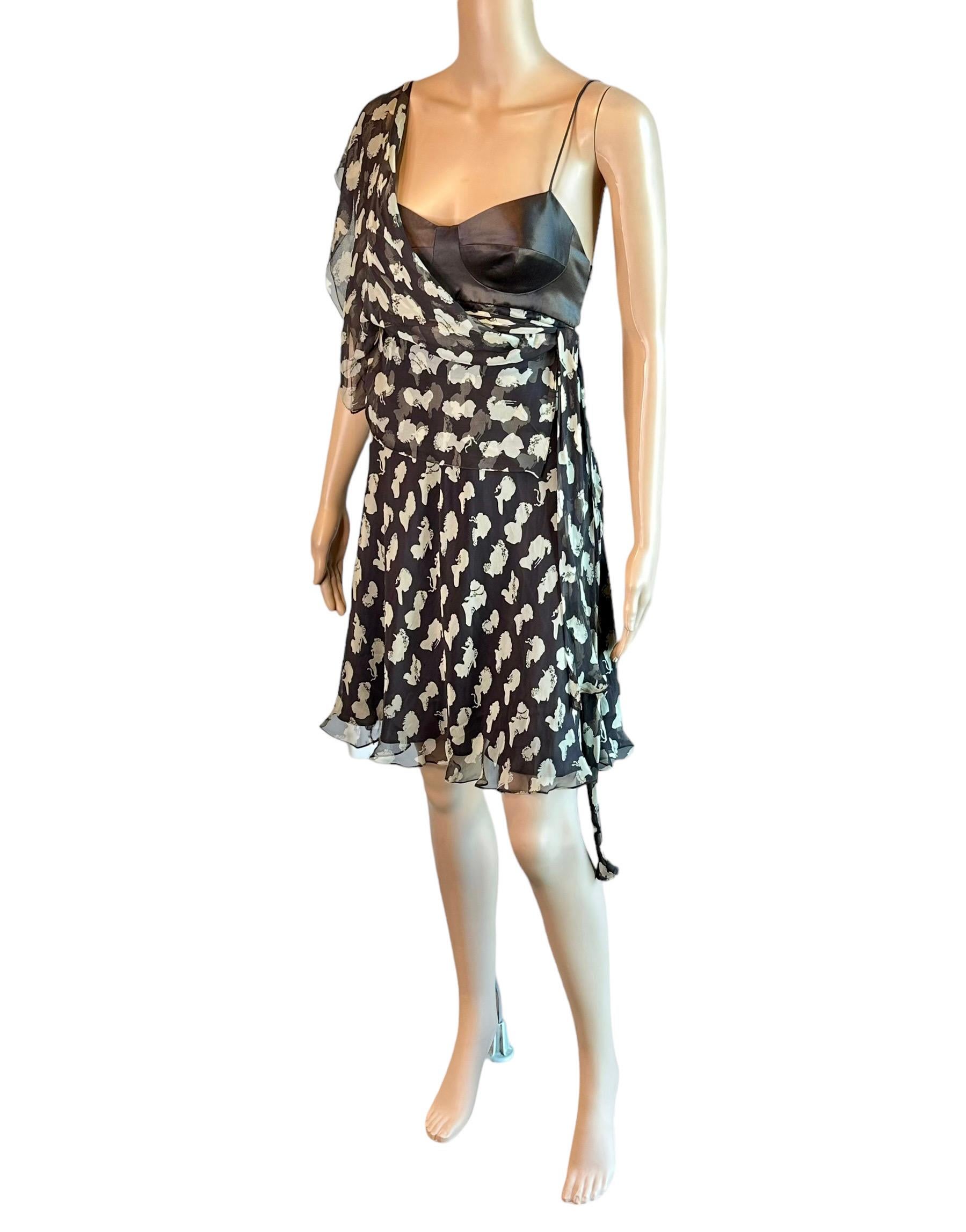 Dolce & Gabbana Bustier Bra Cameo Print Silk Mini Dress For Sale 2