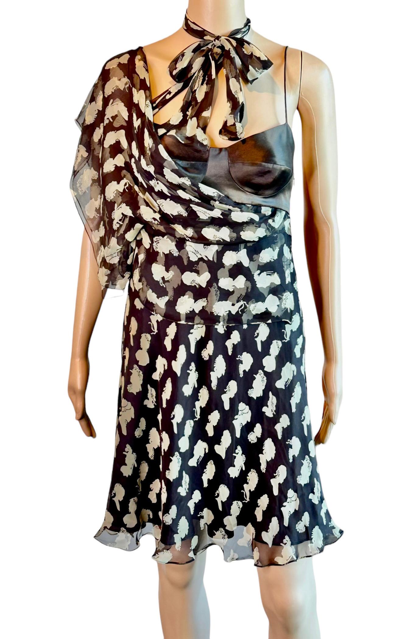 Dolce & Gabbana Bustier Bra Cameo Print Silk Mini Dress For Sale 4