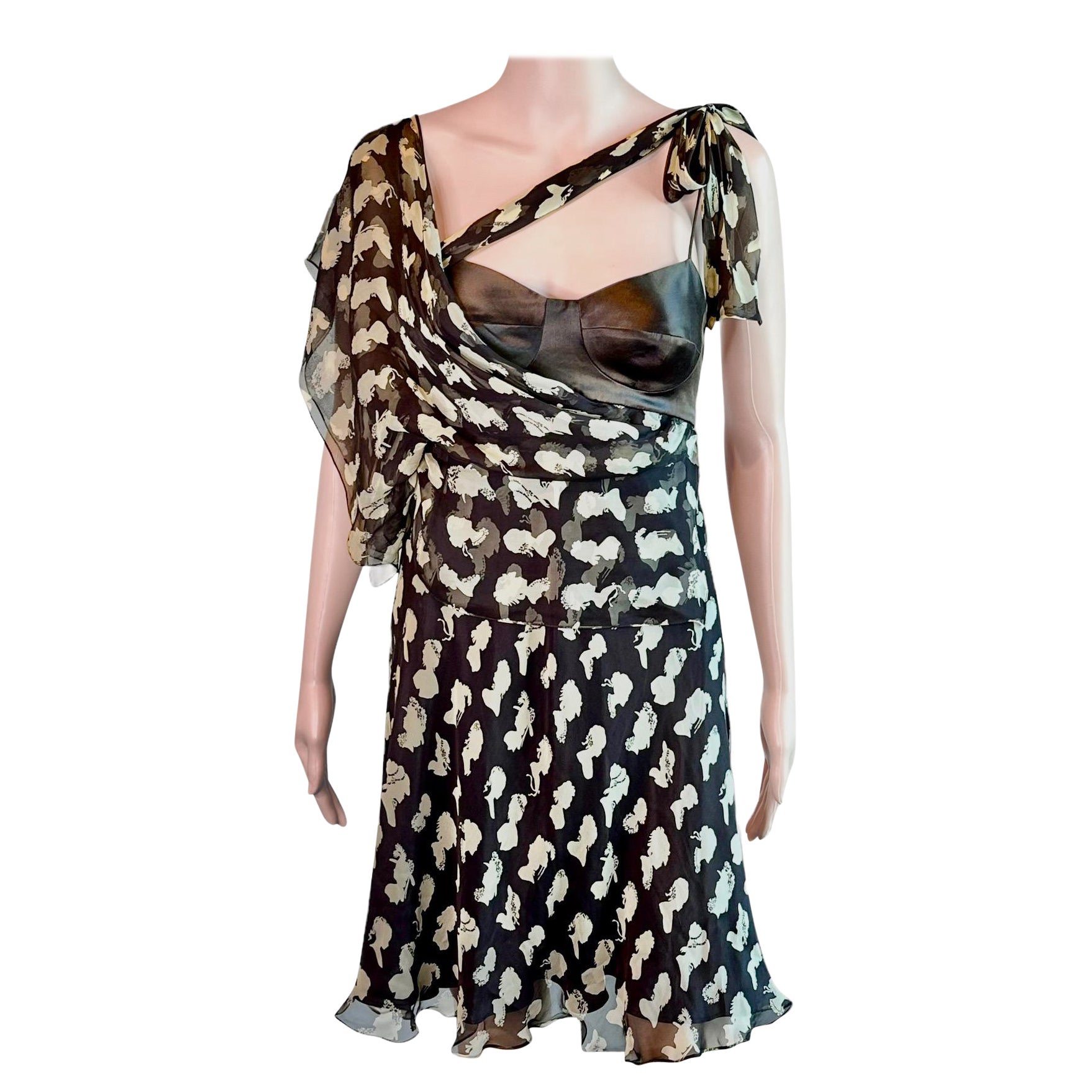 Dolce & Gabbana Bustier Bra con stampa cammeo in seta Mini Dress