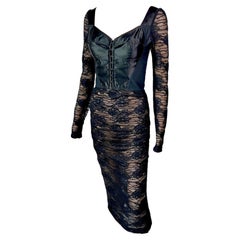 Dolce & Gabbana Bustier Corsetto Reggiseno in pizzo trasparente all'uncinetto Bodycon Nero Midi Dress