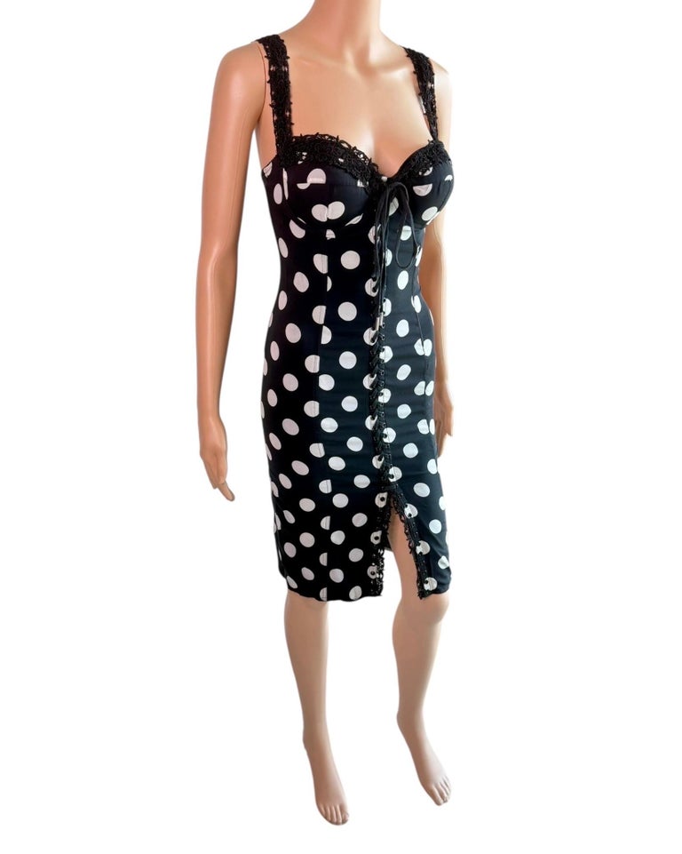 dolce & gabbana polka-dot corset midi dress Polka-dot cotton-blend drill corset dress in black - Dolce Gabbana
