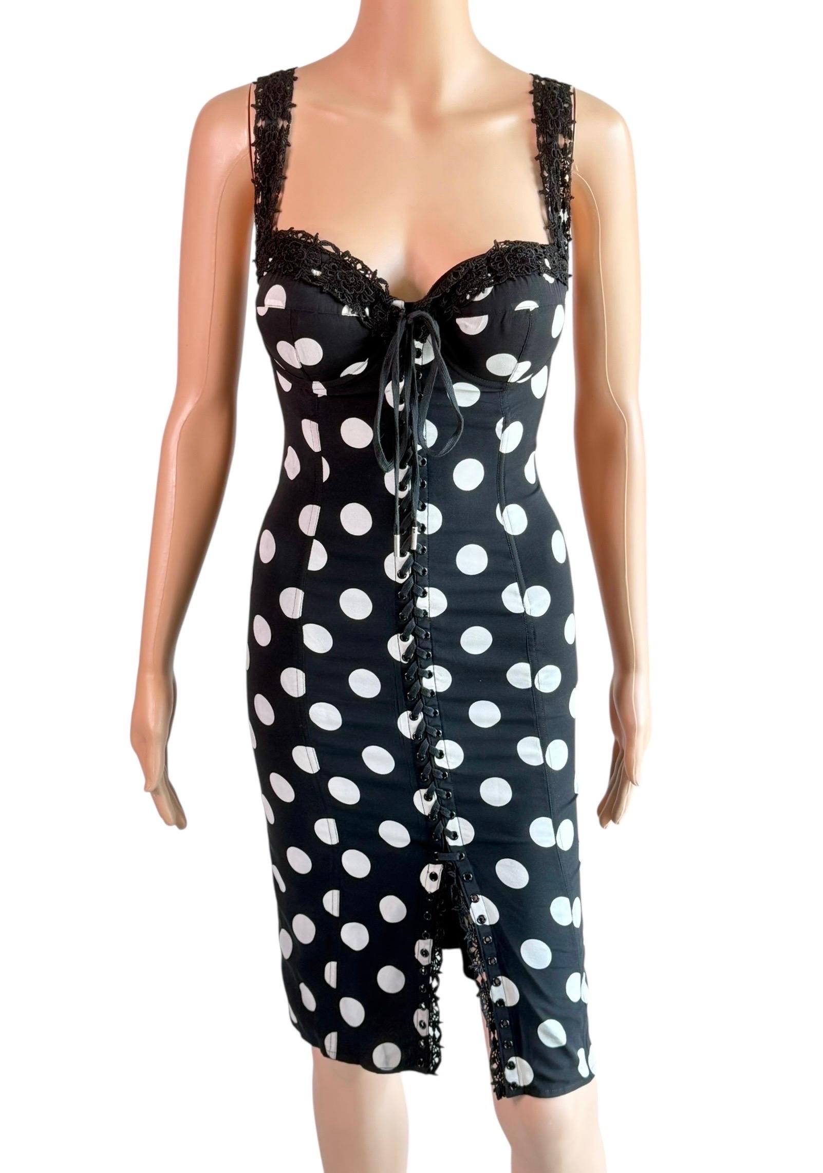 Dolce & Gabbana Bustier Korsett Schnür-Bodycon Kleid mit Polka Dot Print im Angebot 1