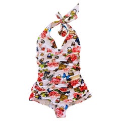 Dolce & Gabbana Butterfly Rose Print One-Piece Swimsuit 40 IT