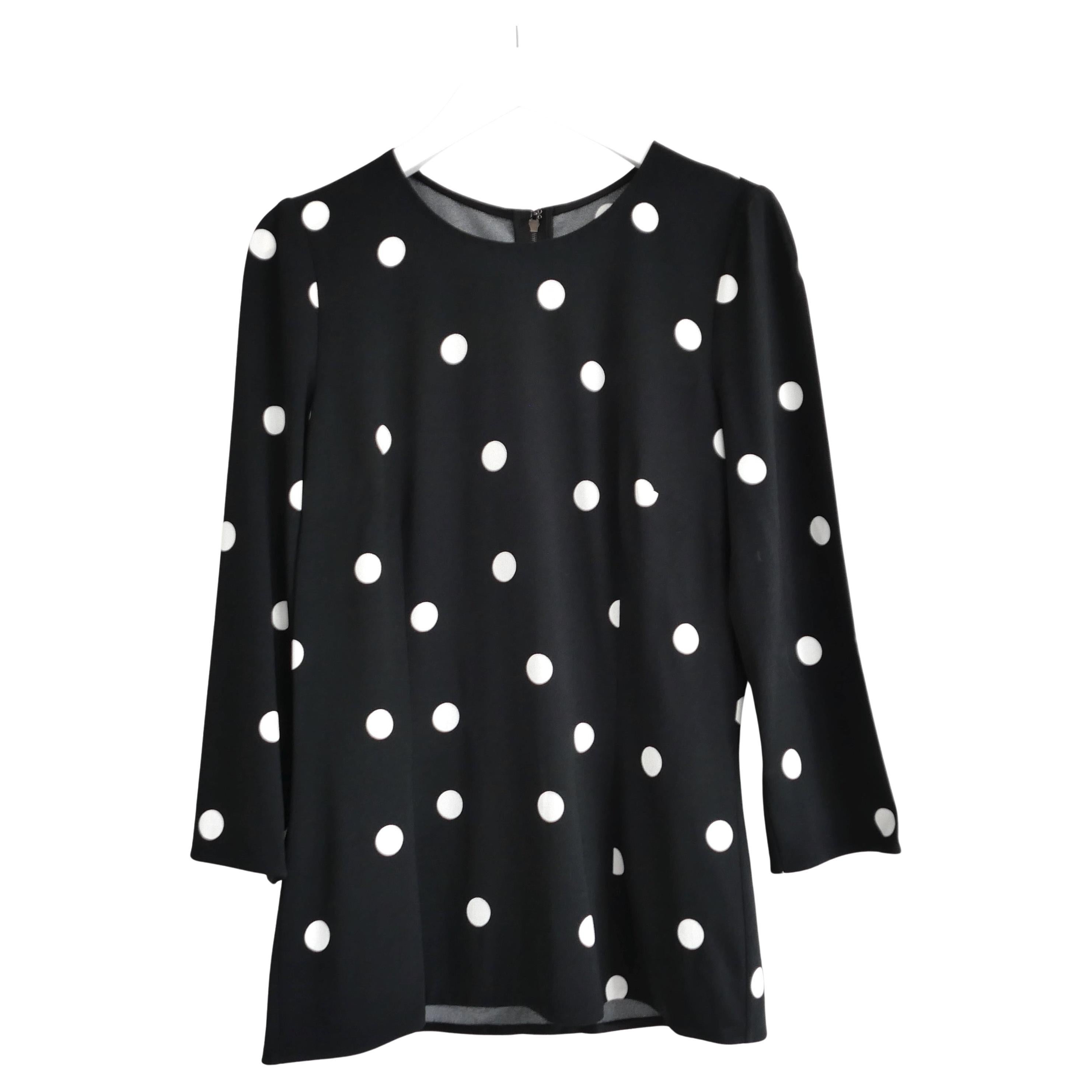 Dolce & Gabbana B&W Polka Dot Top Blouse For Sale