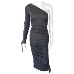 Dolce & Gabbana c. 2001 Semi-Sheer One Shoulder Corset Lace Up Ties Black Dress