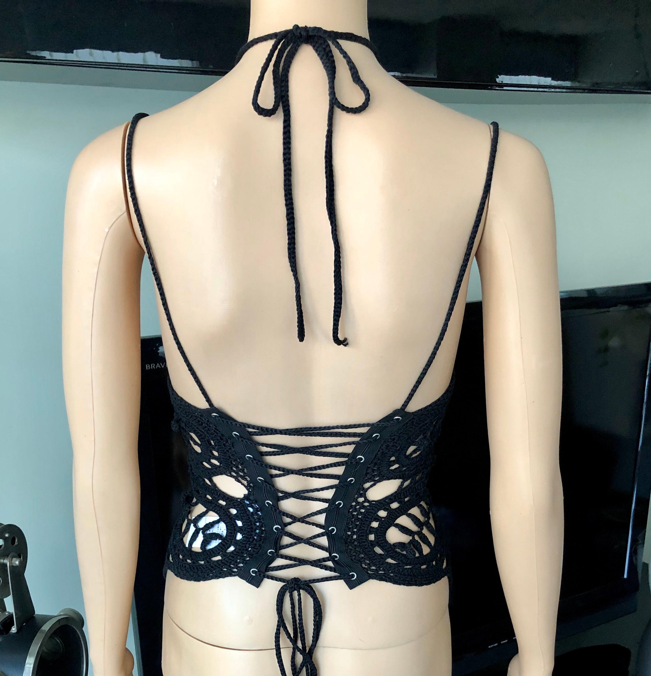 Top corset noir en crochet à maille ouverte transparente Dolce & Gabbana, circa 2001 Bon état - En vente à Naples, FL