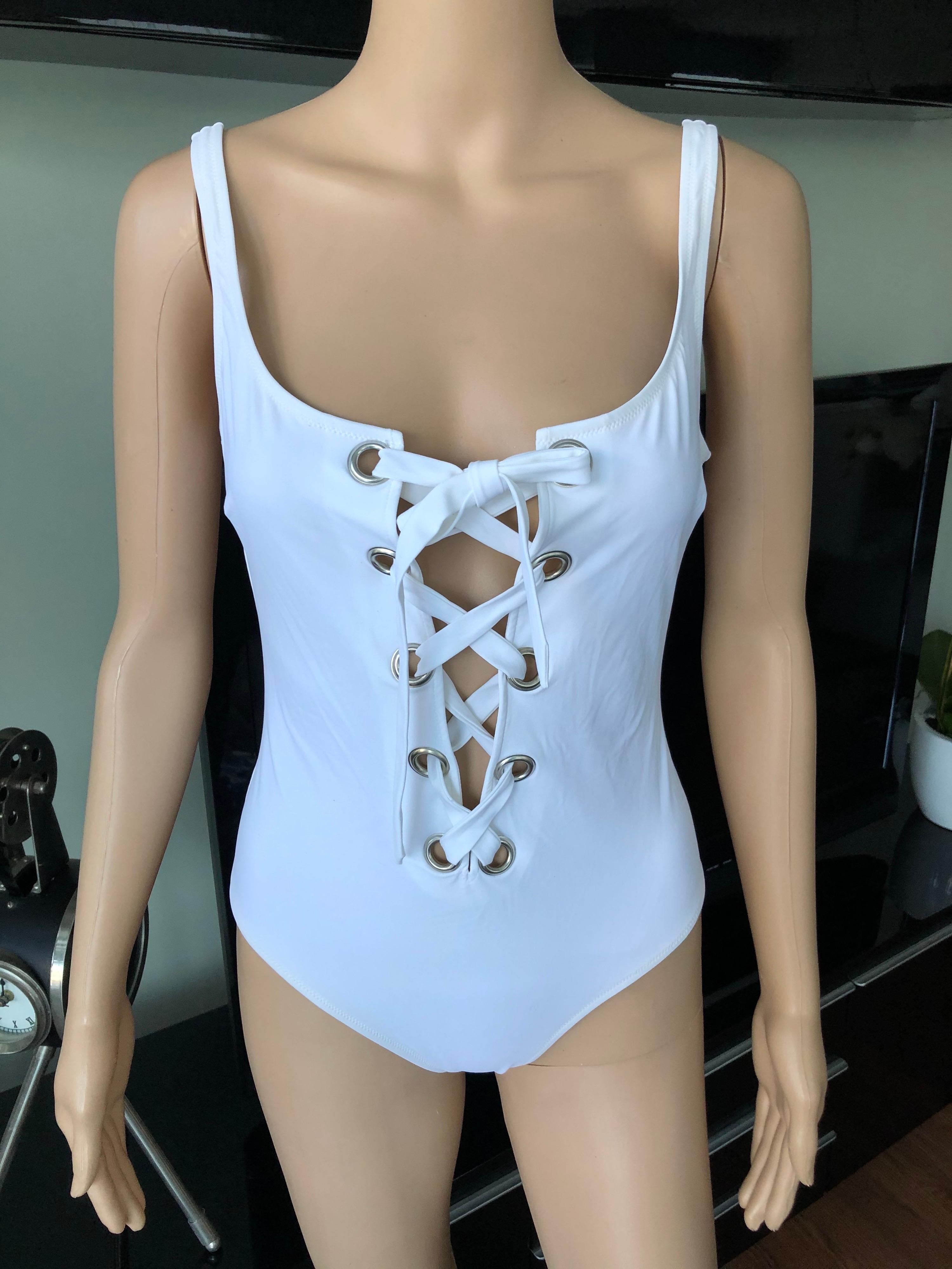 plunging lace up bodysuit