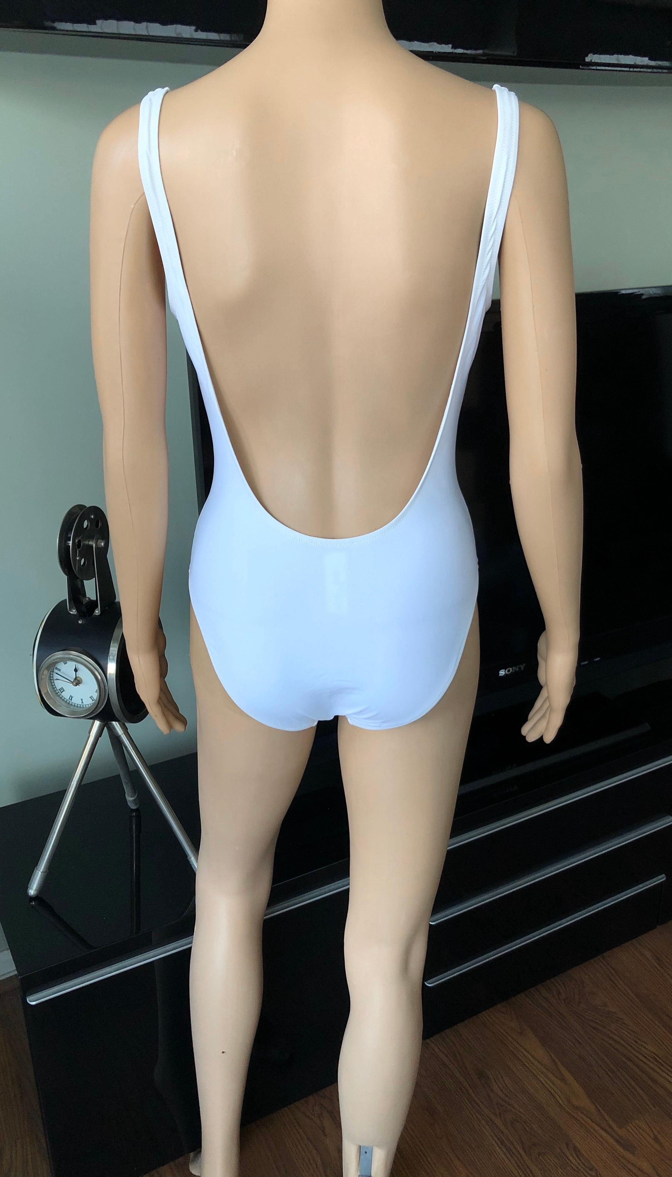 Blue Dolce & Gabbana c. 2003 Plunging Lace Up Corset Backless White Swimsuit Bodysuit