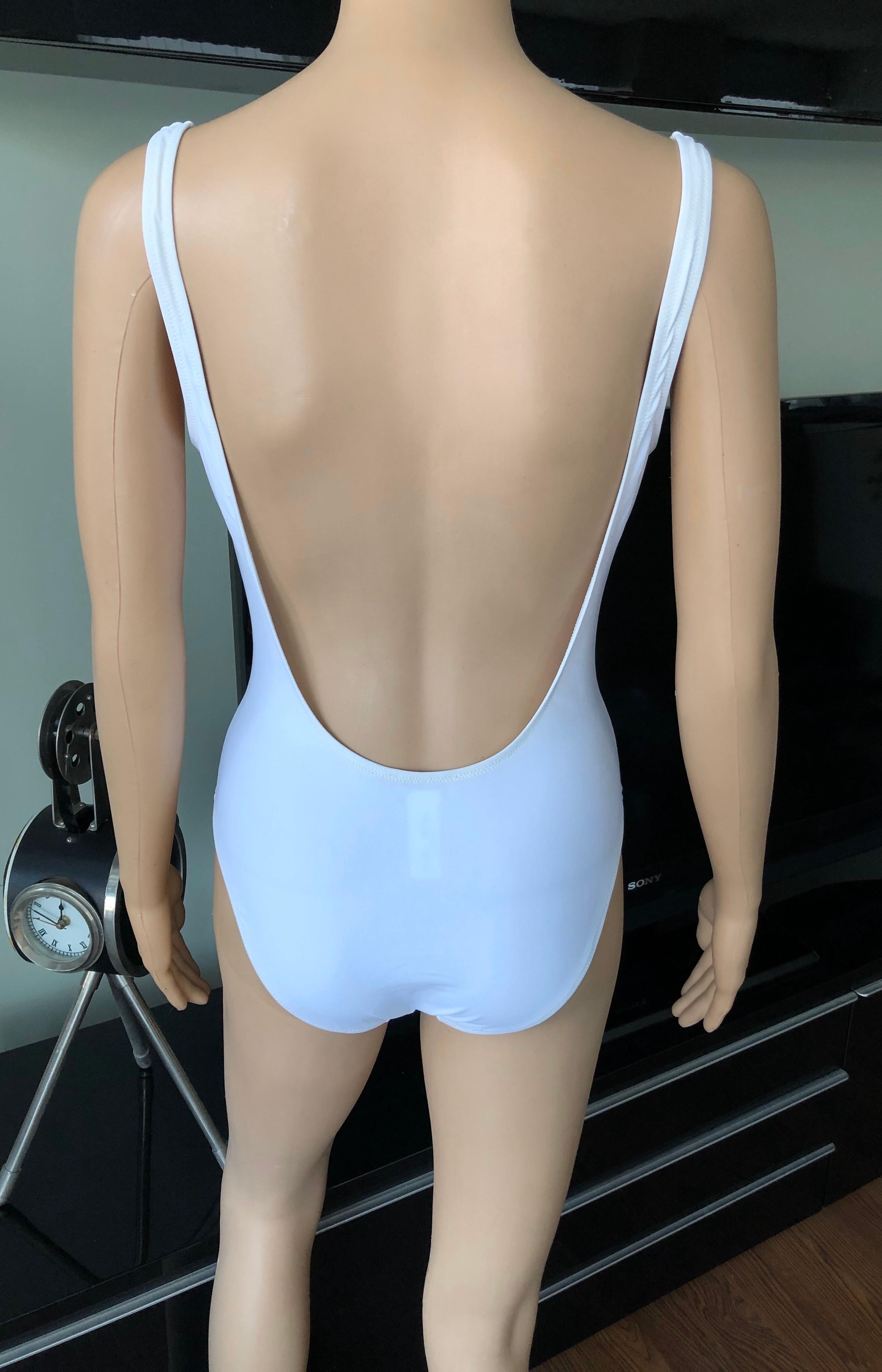 Dolce & Gabbana c. 2003 Plunging Lace Up Corset Backless White Swimsuit Bodysuit In Excellent Condition In Naples, FL