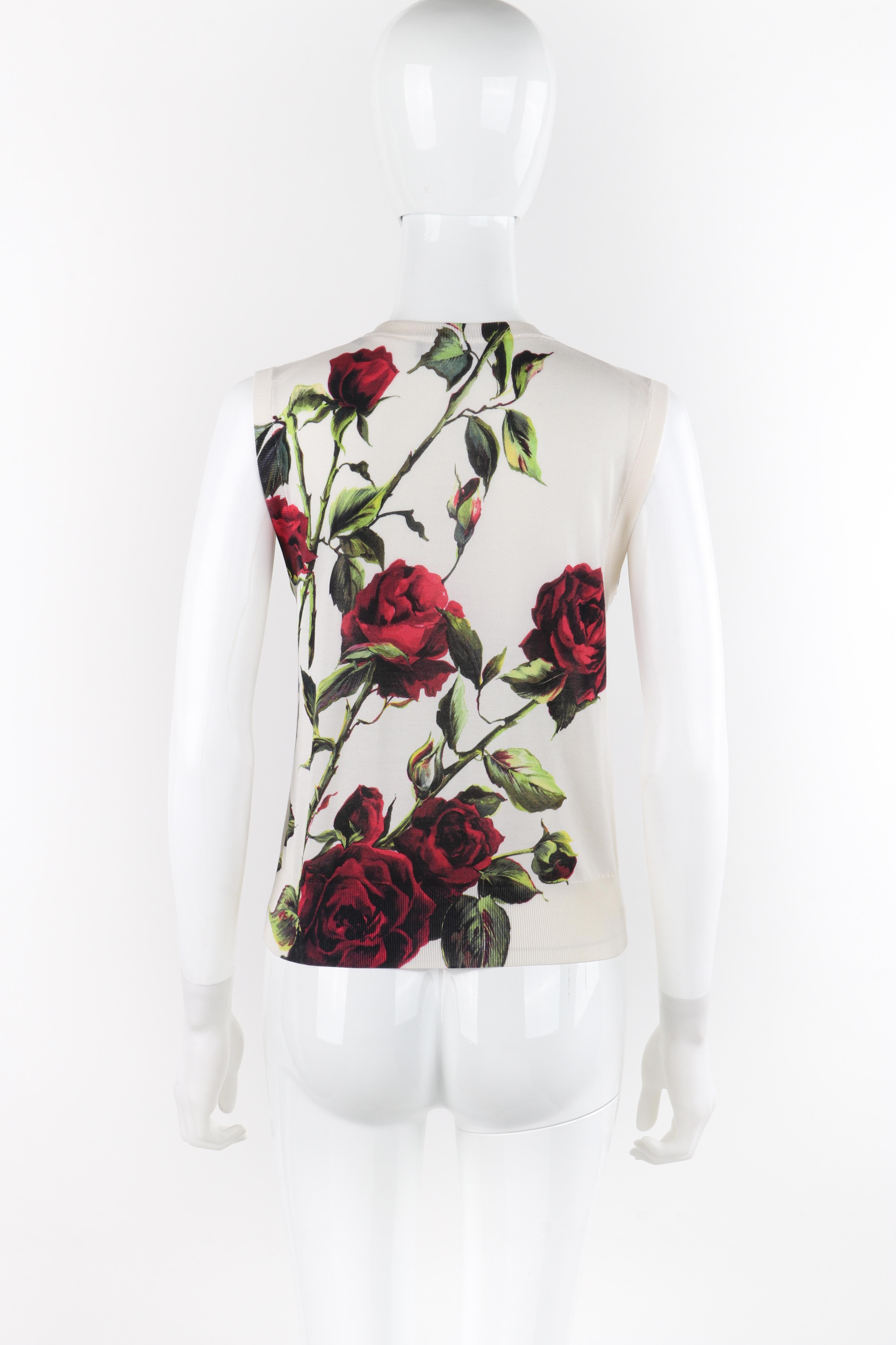 DOLCE & GABBANA - Haut sans manches en maille de soie imprimé roses multicolores et crème, circa 1990 Pour femmes en vente