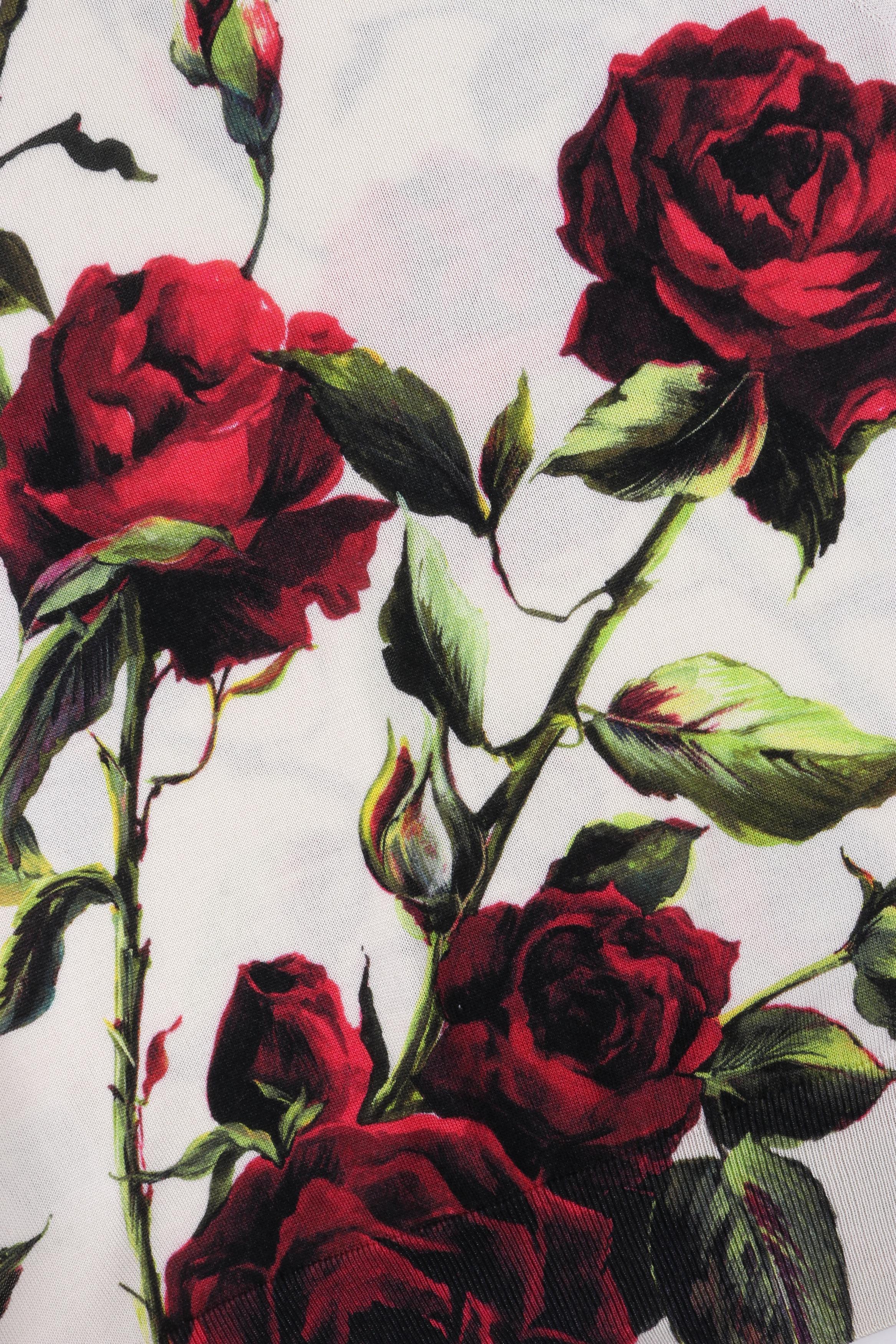 DOLCE & GABBANA c.1990s Cream Multicolor Rose Print Silk Knit Sleeveless Top For Sale 2