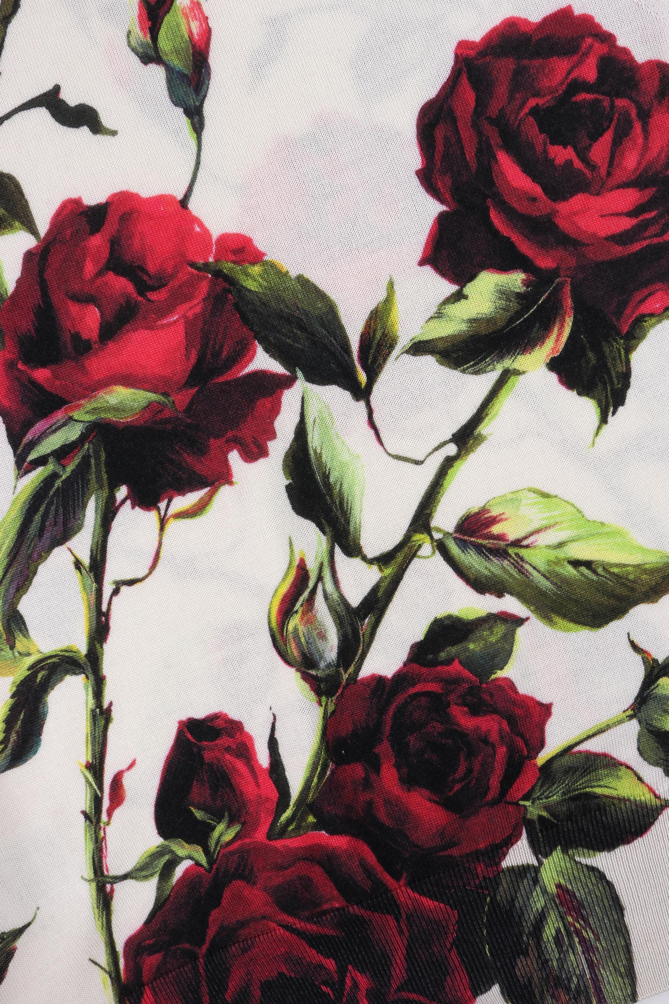 DOLCE & GABBANA - Haut sans manches en maille de soie imprimé roses multicolores et crème, circa 1990 en vente 2