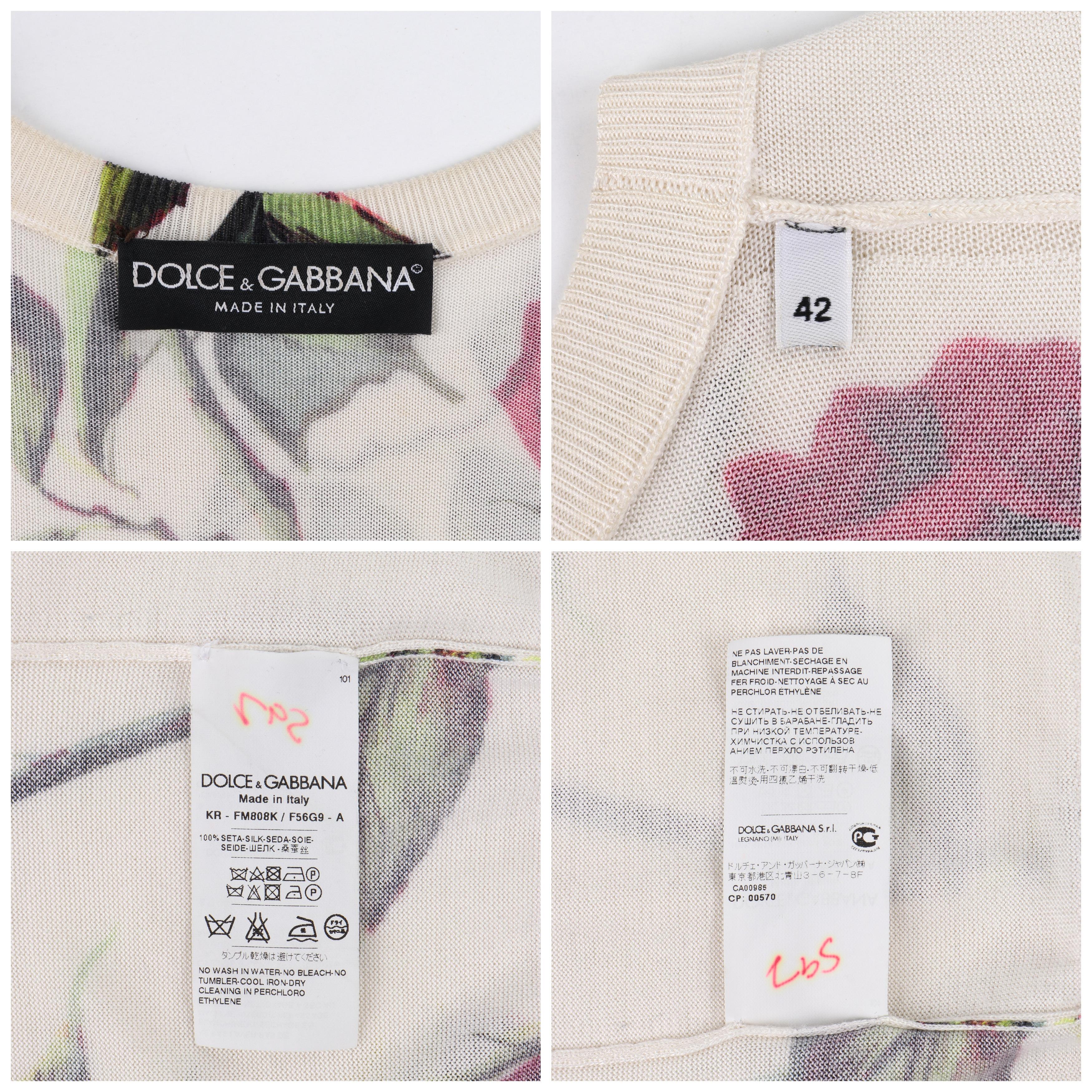 DOLCE & GABBANA c.1990s Cream Multicolor Rose Print Silk Knit Sleeveless Top For Sale 3