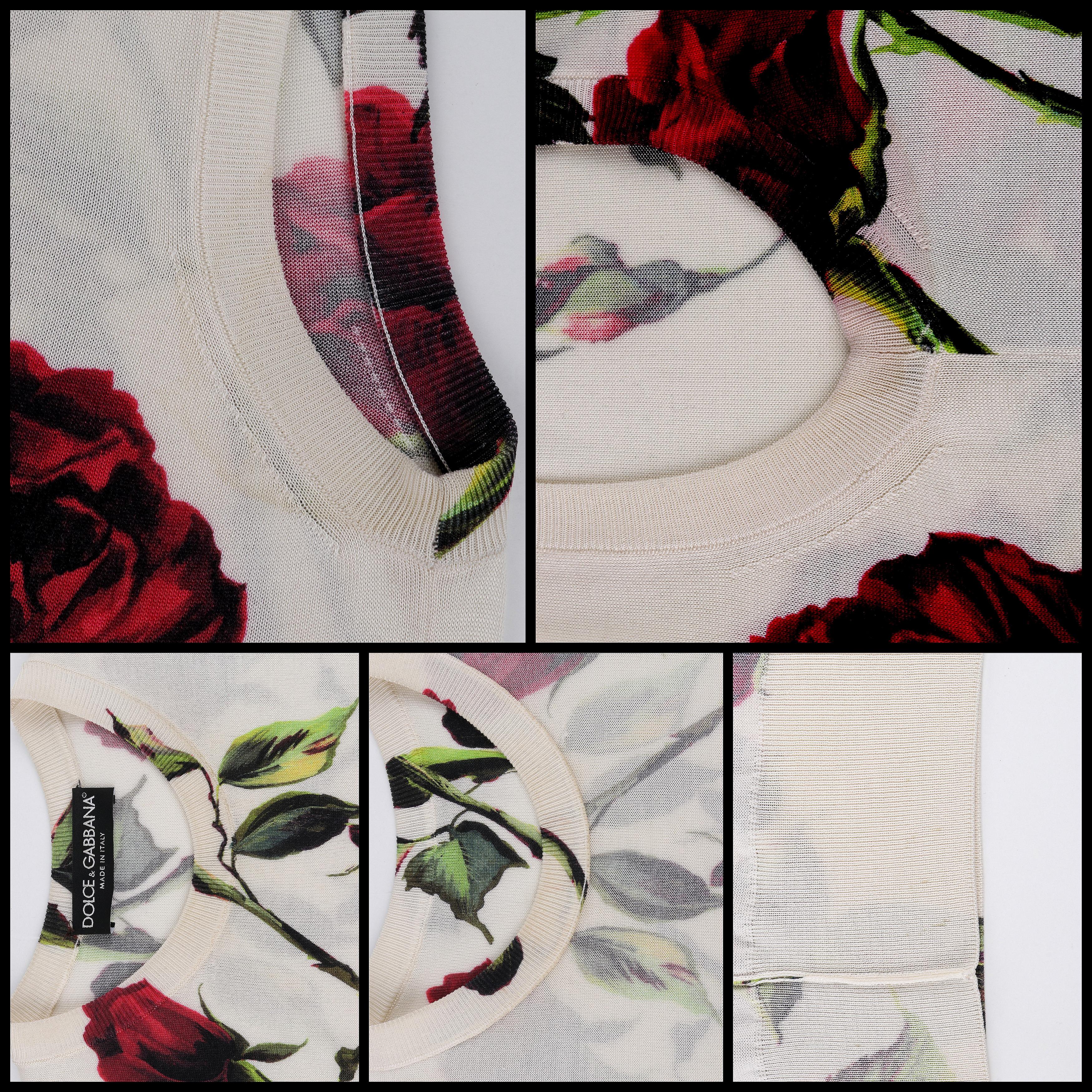 DOLCE & GABBANA c.1990s Cream Multicolor Rose Print Silk Knit Sleeveless Top For Sale 4