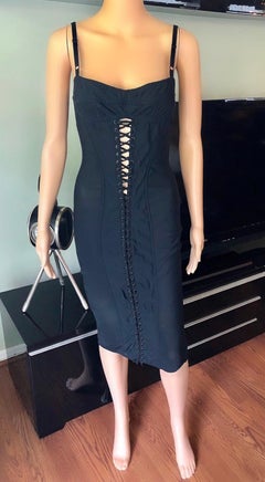 Dolce & Gabbana c.1996 Vintage Corset Lace-Up Bandage Semi Sheer Black Dress