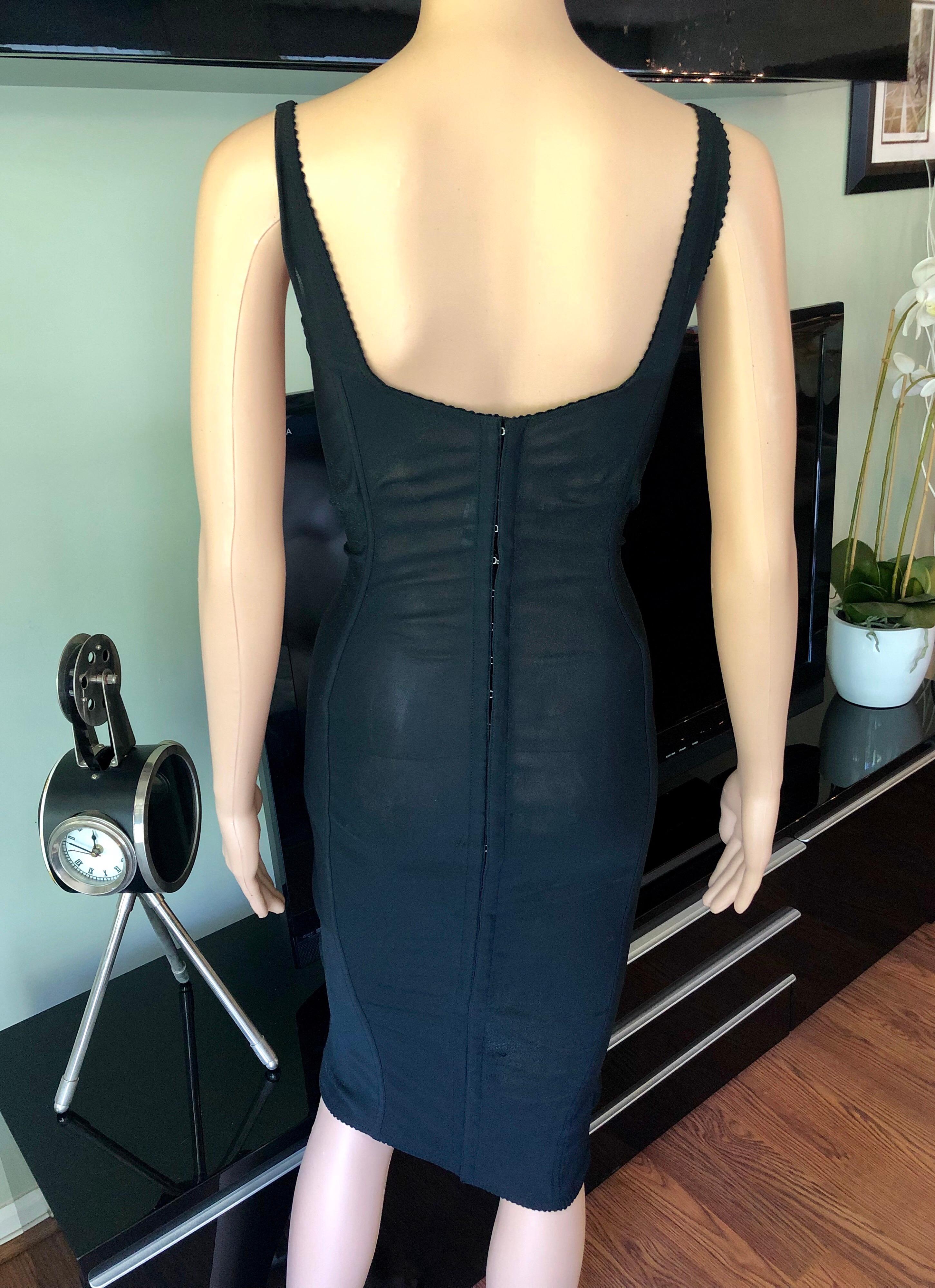 Dolce & Gabbana ca. 1996 Vintage Schwarzes halbdurchsichtiges Korsett-Spitzen-Bandage-Kleid Damen im Angebot