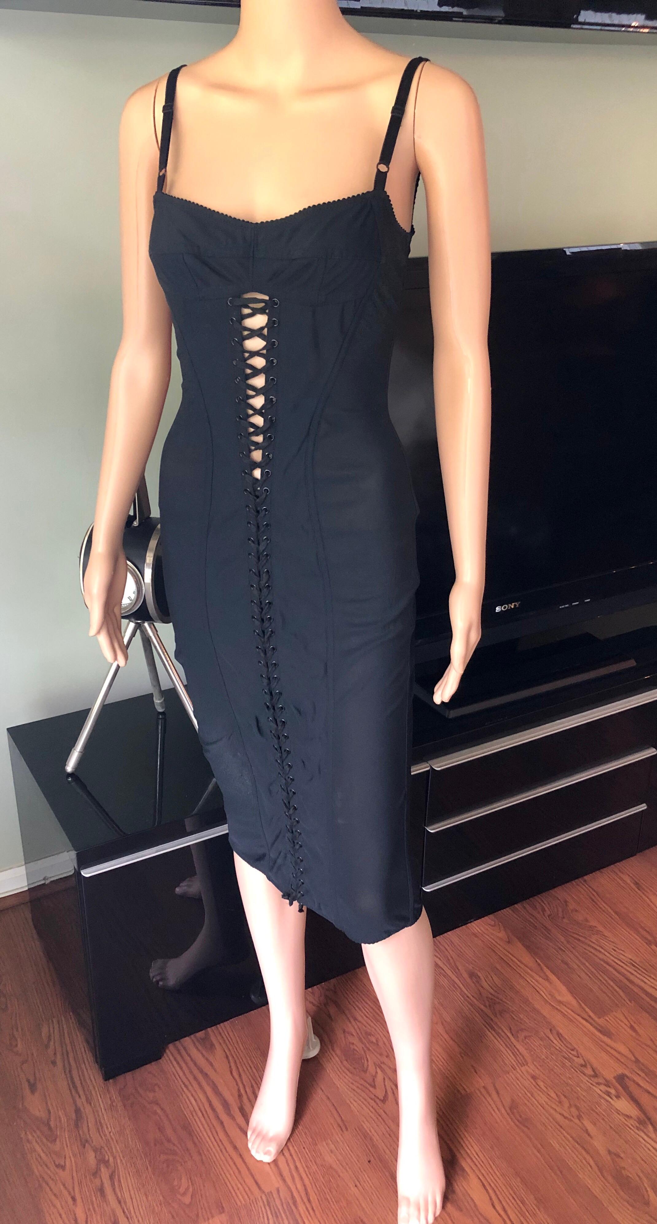 Dolce & Gabbana ca. 1996 Vintage Schwarzes halbdurchsichtiges Korsett-Spitzen-Bandage-Kleid im Angebot 1