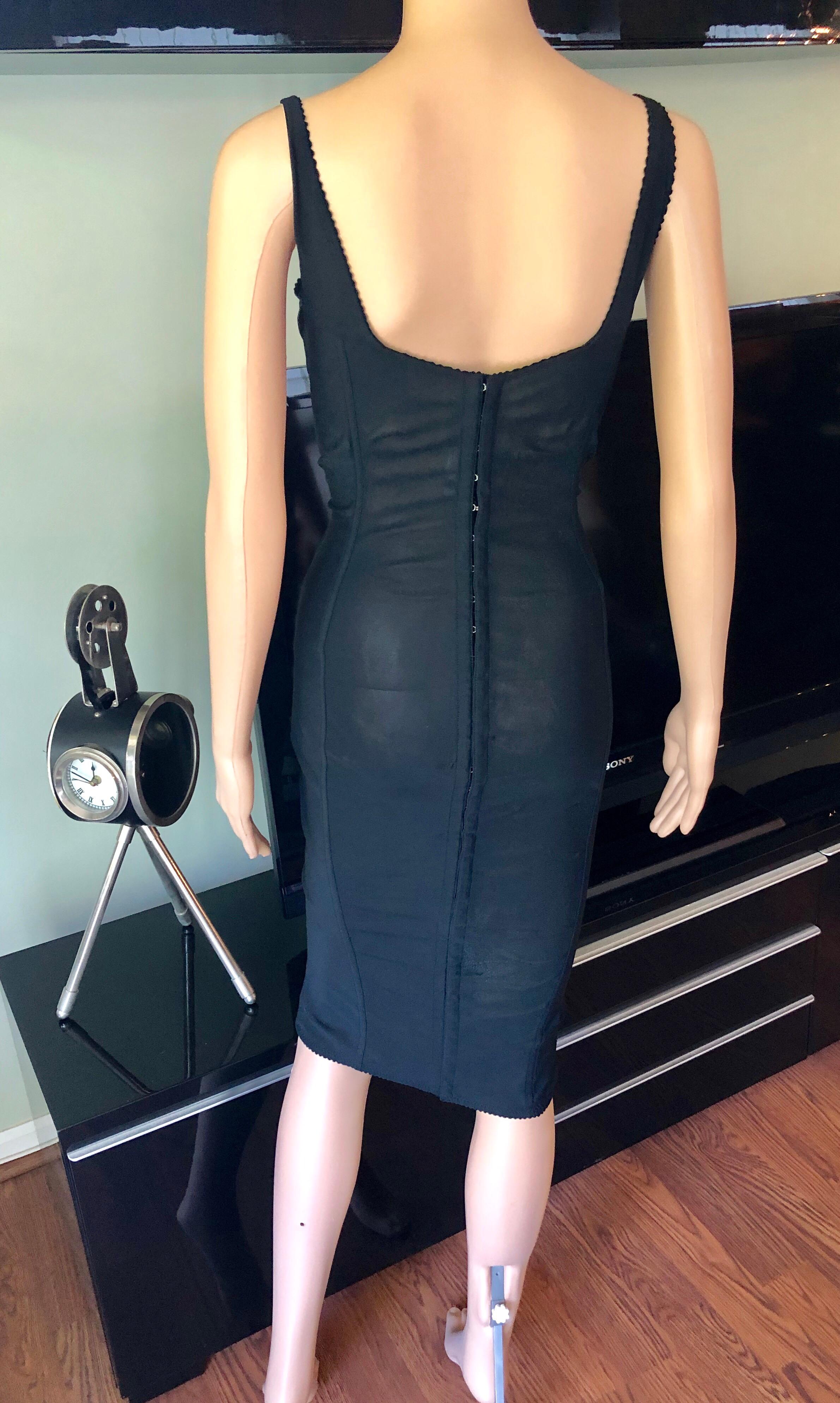 Dolce & Gabbana c.1996 Vintage Corset Lace-Up Bandage Semi Sheer Black Dress In Good Condition For Sale In Naples, FL