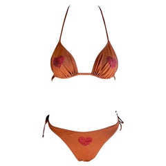 Dolce 
Gabbana c.1998 Unworn Crystal Heart Bikini Swimwear Swimsuit 2 Piece Set