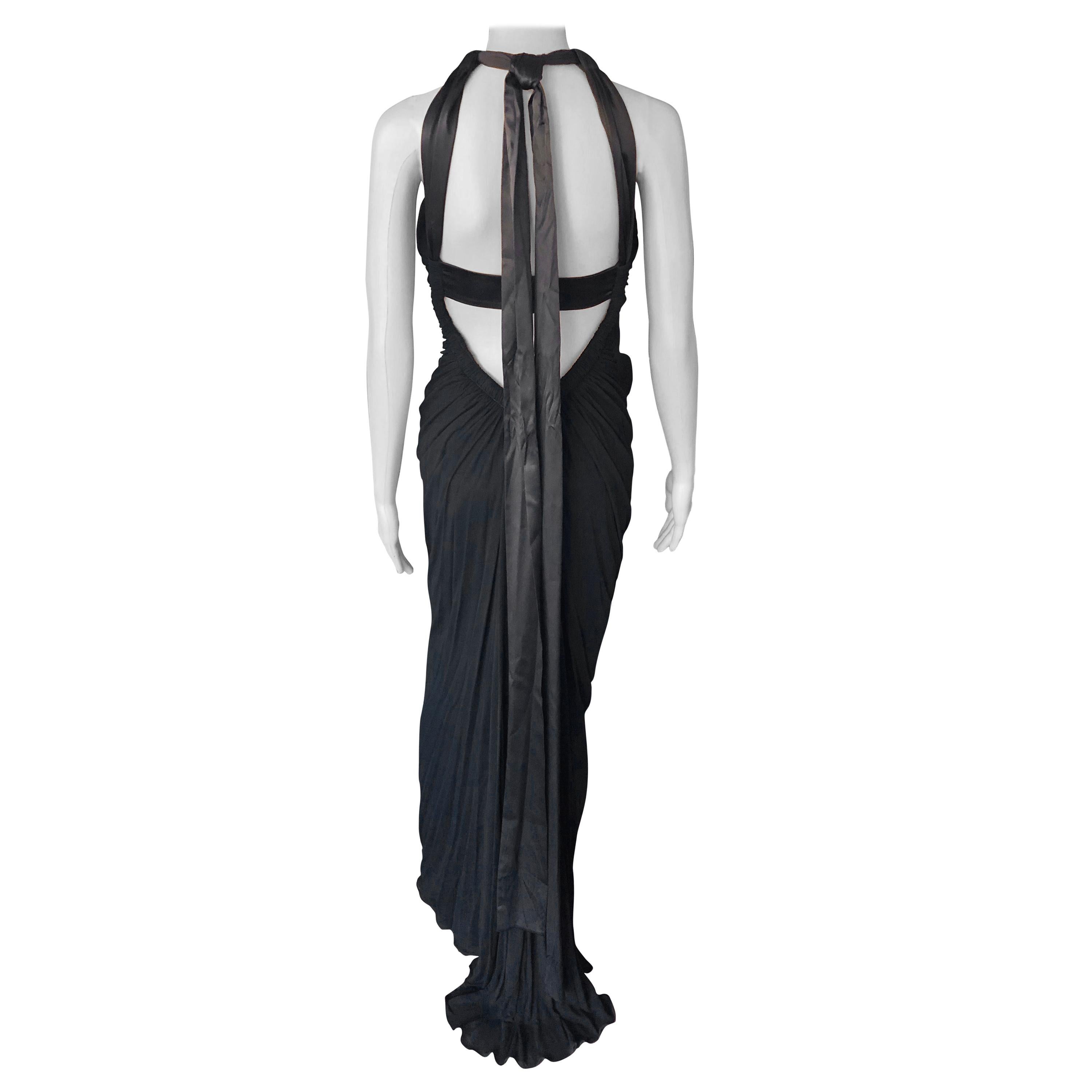 Dolce & Gabbana c.2000 Halter Cutout Open Back Black Evening Dress Gown For Sale