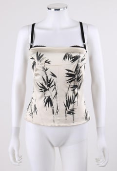 DOLCE & GABBANA c.2000’s Ivory Black Hand Painted Bamboo Leaf Corset Bustier Top