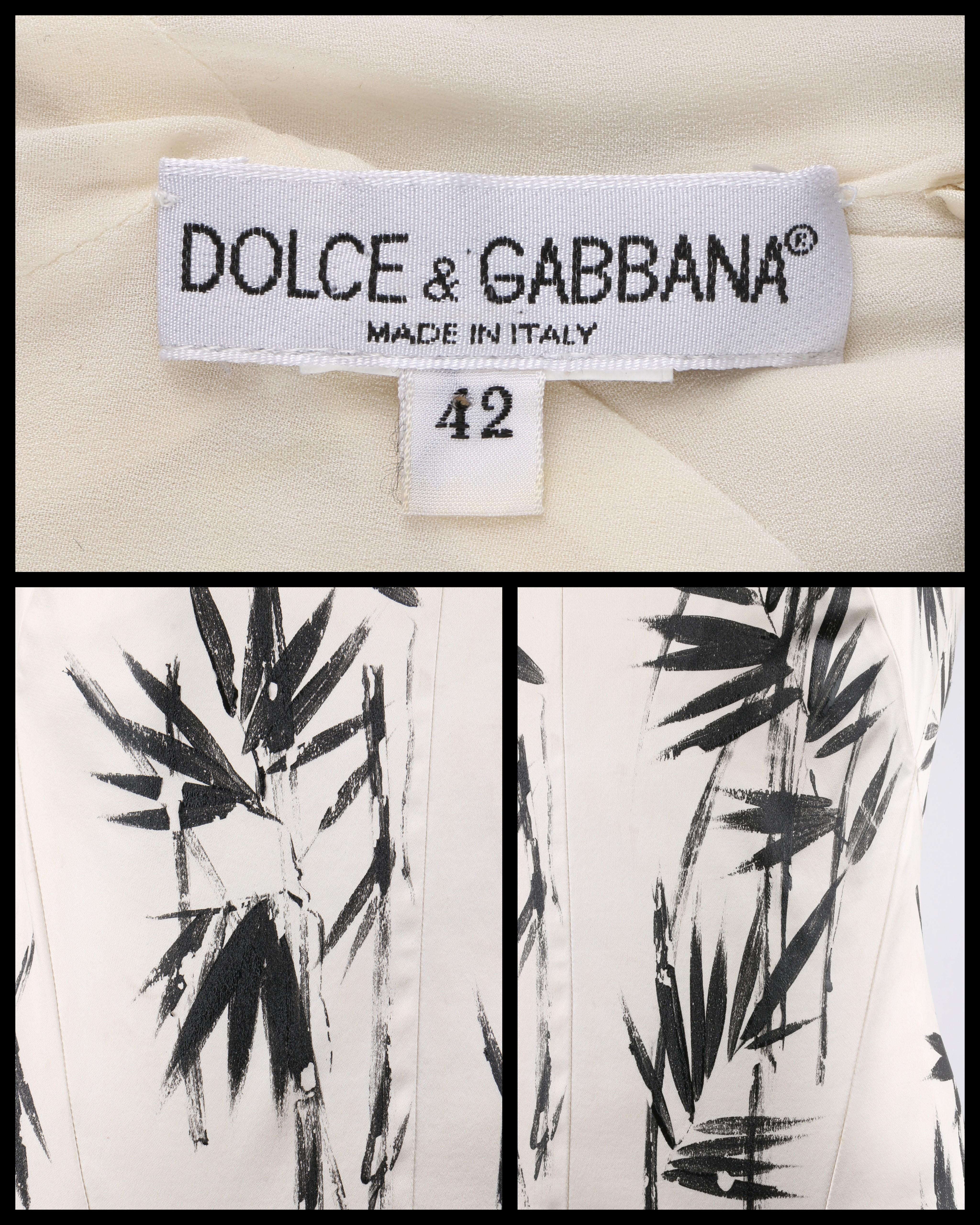 DOLCE & GABBANA c.2000’s Ivory Black Hand Painted Bamboo Leaf Corset Bustier Top 2