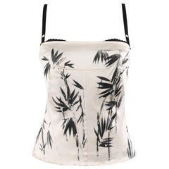 DOLCE & GABBANA c.2000’s Ivory Black Hand Painted Bamboo Leaf Corset Bustier Top