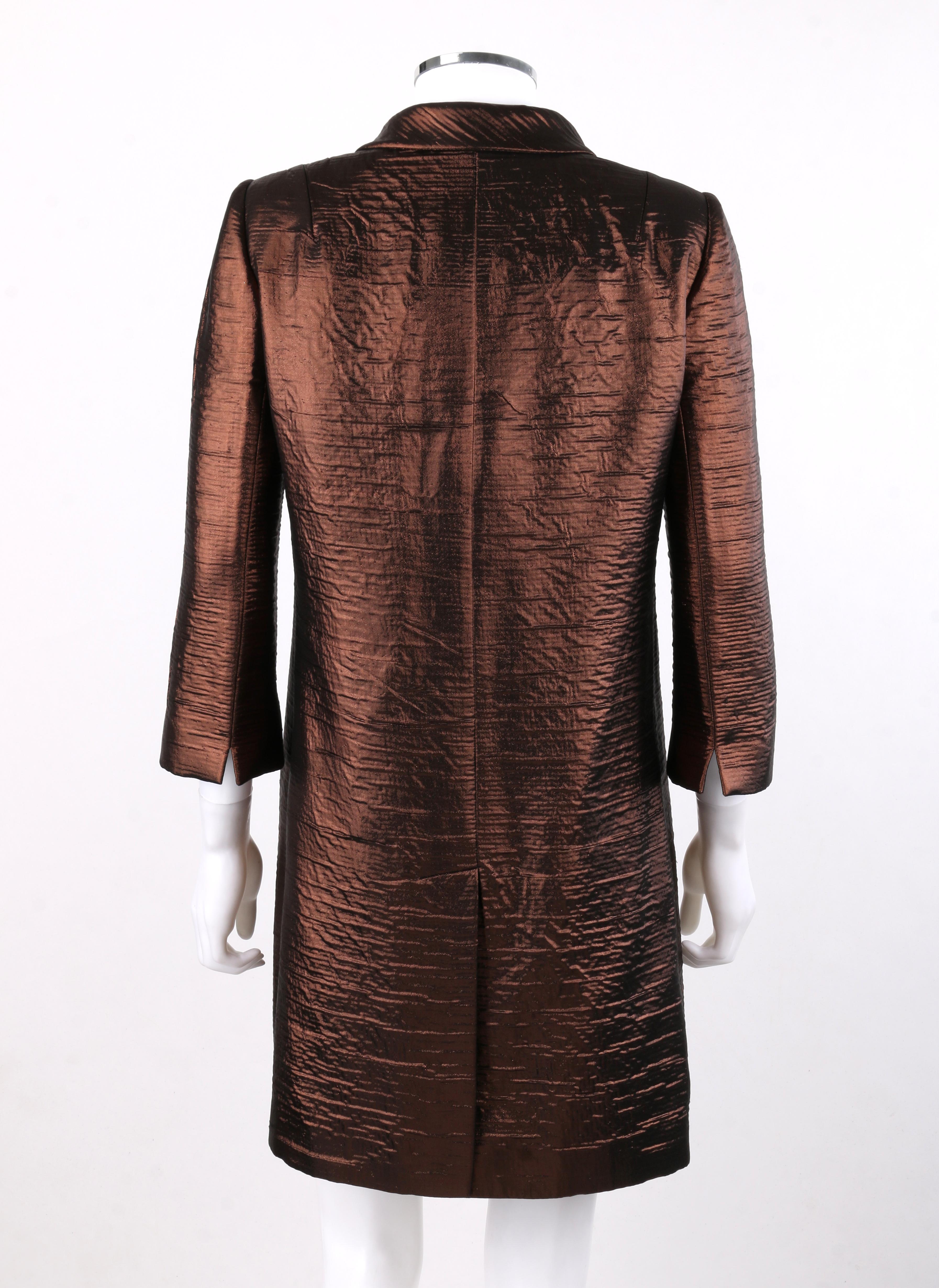DOLCE & GABBANA c.2010’s Dark Bronze Metallic Silk Car Coat 3/4 Sleeve Jacket In Good Condition In Thiensville, WI