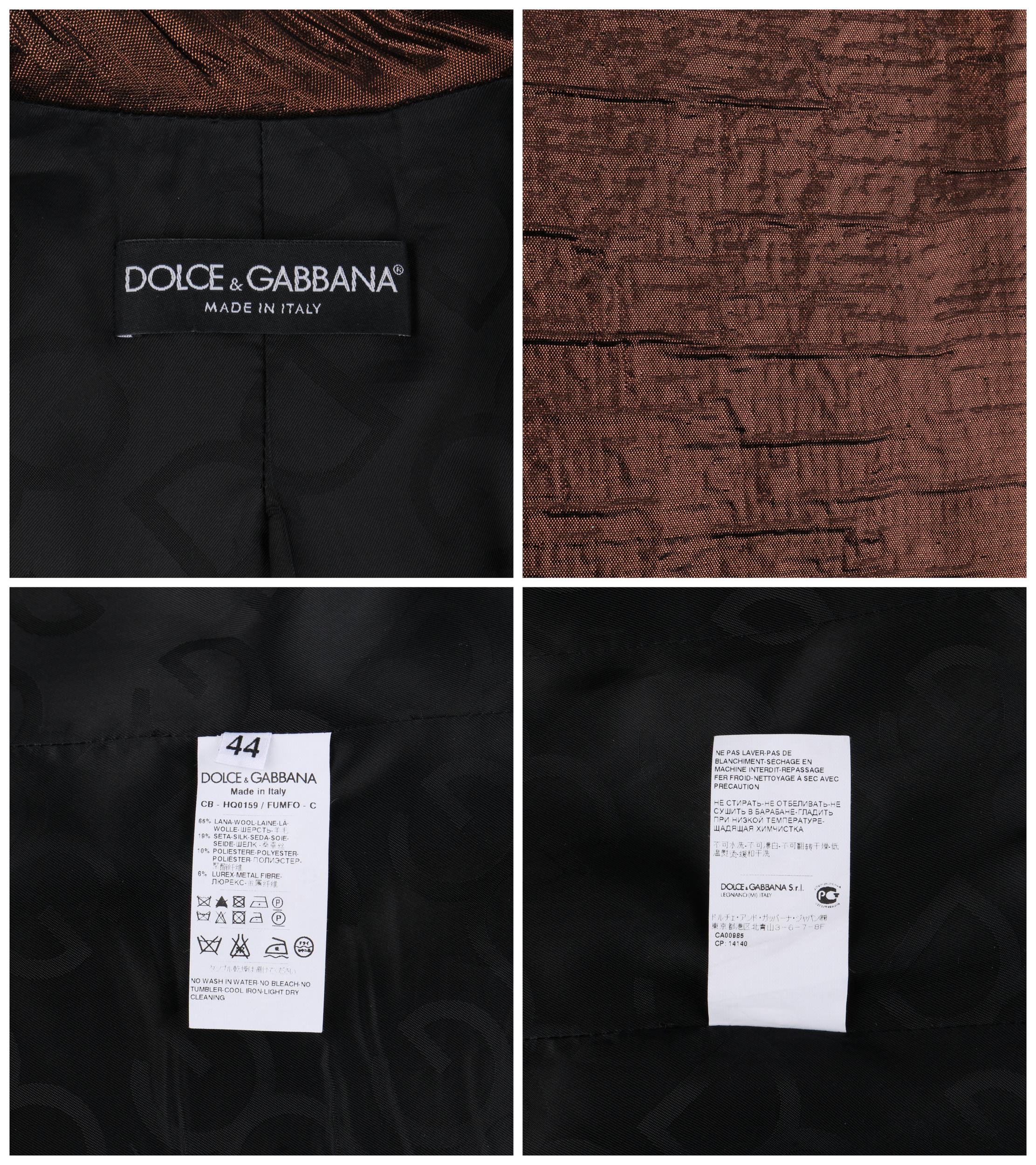 DOLCE & GABBANA c.2010’s Dark Bronze Metallic Silk Car Coat 3/4 Sleeve Jacket 2