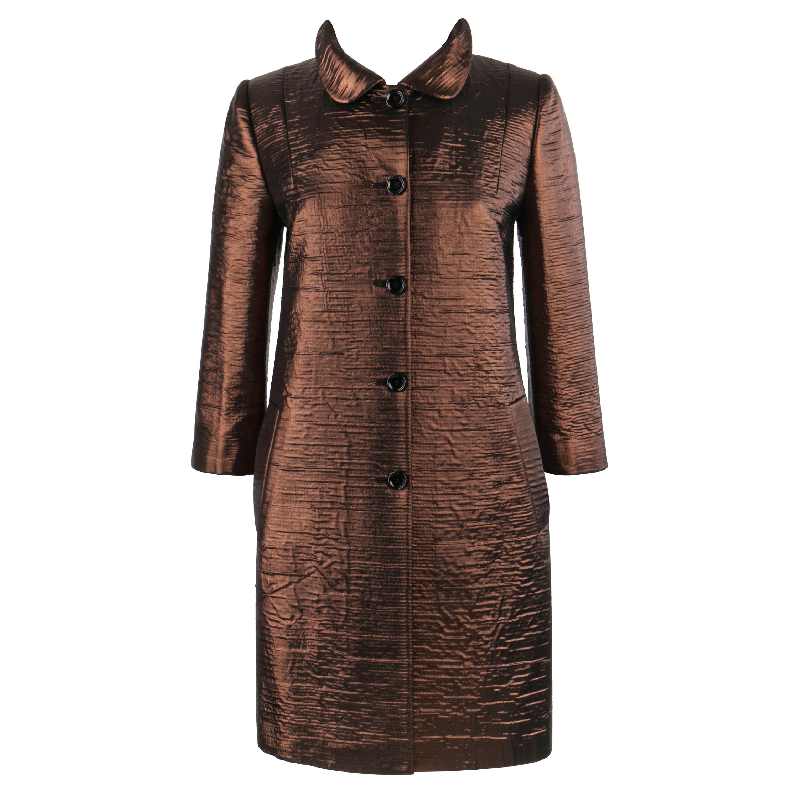 DOLCE & GABBANA c.2010’s Dark Bronze Metallic Silk Car Coat 3/4 Sleeve Jacket