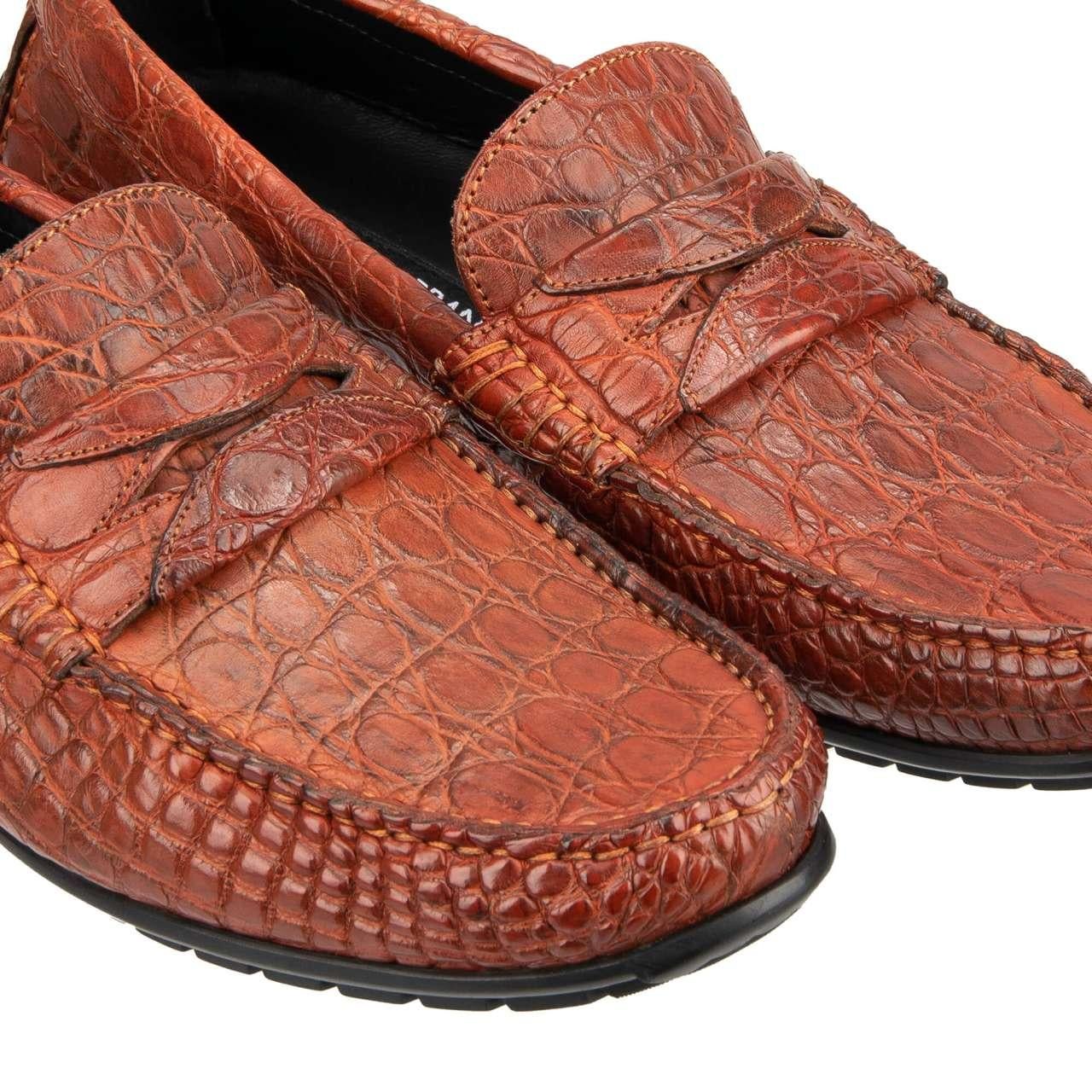 Dolce & Gabbana - Caiman Leather Moccasins Loafer Shoes RAGUSA Orange EUR 40 In Excellent Condition For Sale In Erkrath, DE