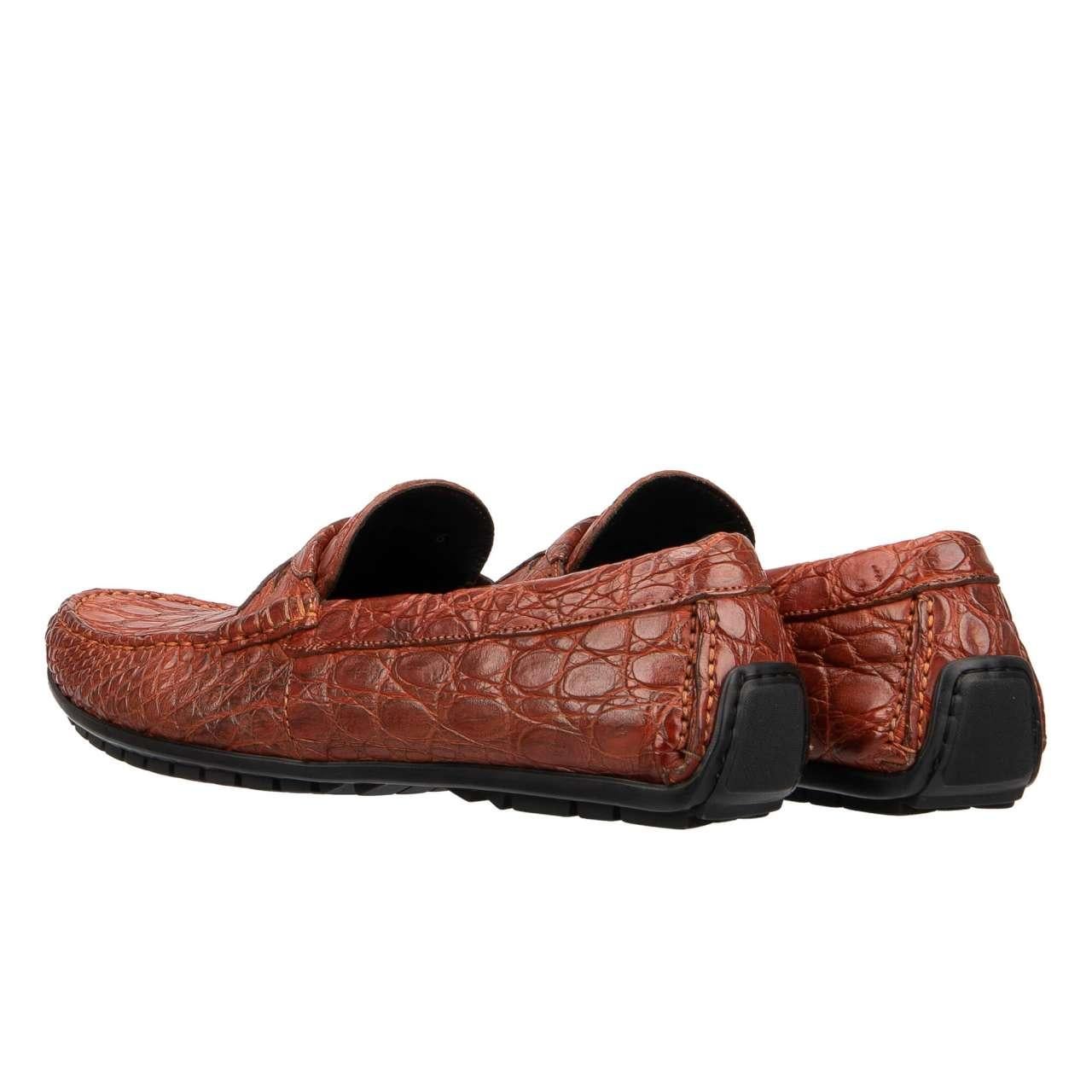 Men's Dolce & Gabbana - Caiman Leather Moccasins Loafer Shoes RAGUSA Orange EUR 40 For Sale