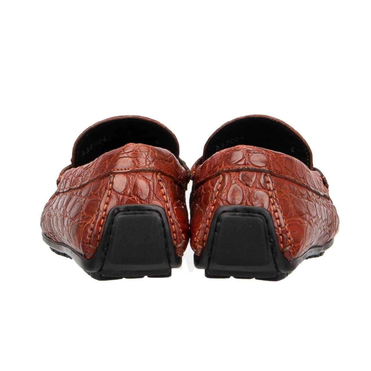 Dolce & Gabbana - Caiman Leather Moccasins Loafer Shoes RAGUSA Orange EUR 40 For Sale 1
