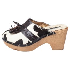 Dolce & Gabbana Calf Hair And Leather Bow Fringe Detail Wooden Clogs Size 39