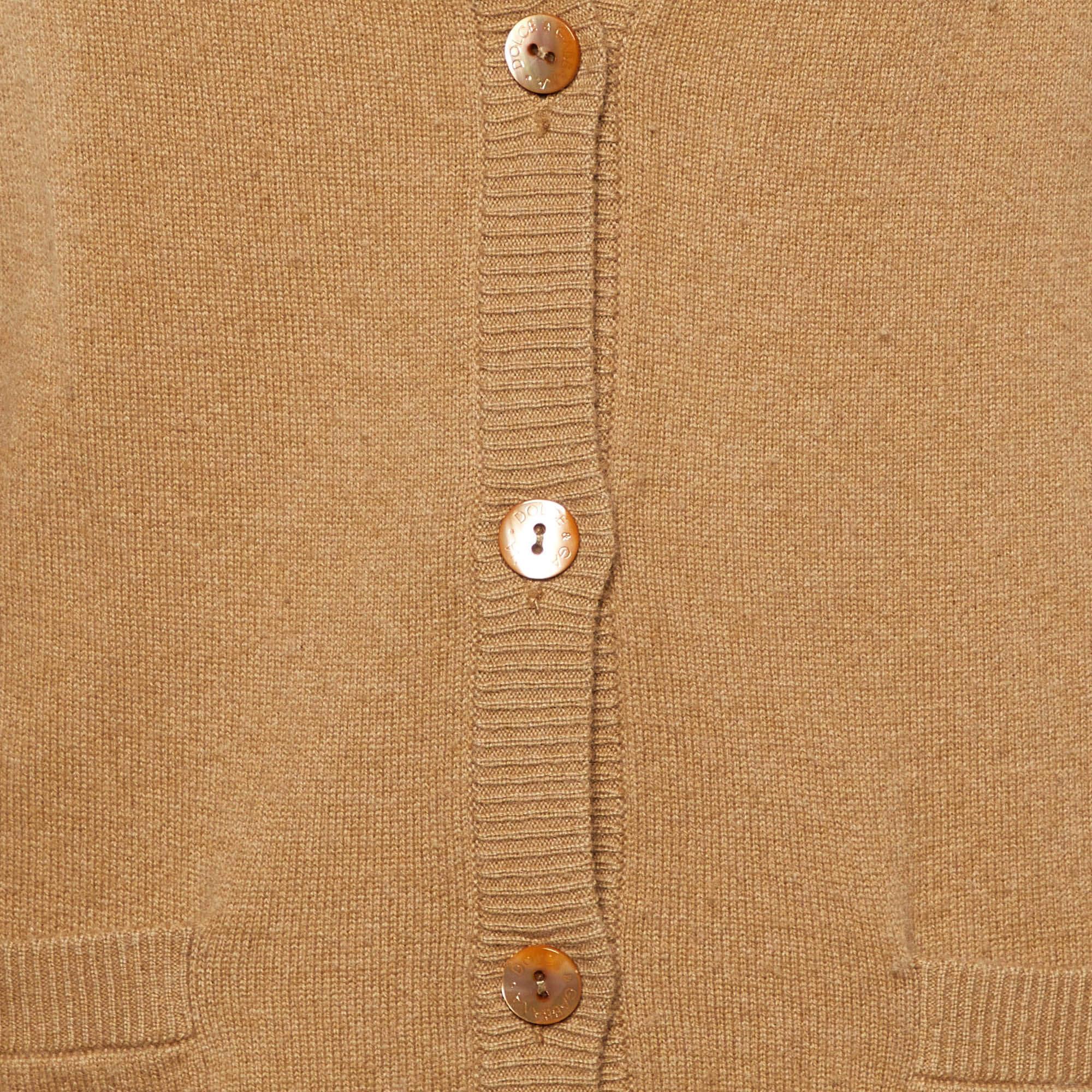 Dolce & Gabbana Camel Brown Cashmere Button Front Cardigan M In Good Condition In Dubai, Al Qouz 2