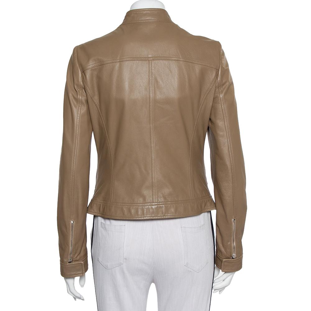 Women's Dolce & Gabbana Camel Brown Leather Zip Front Jacket M