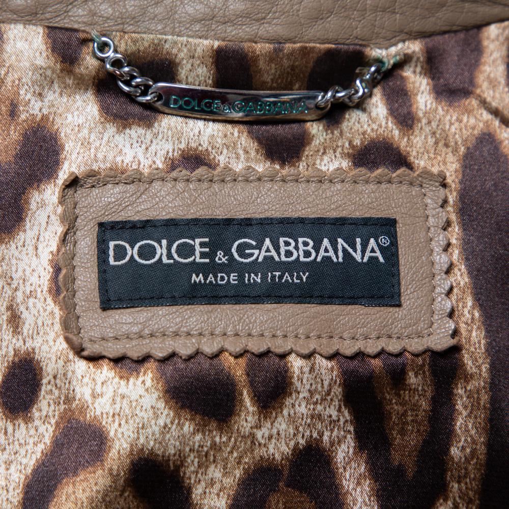 Dolce & Gabbana Camel Brown Leather Zip Front Jacket M 1