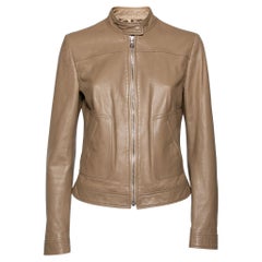 Dolce & Gabbana Camel Brown Leather Zip Front Jacket M