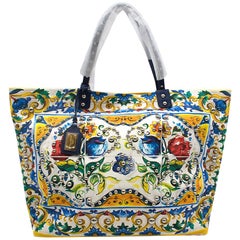 Dolce & Gabbana Canvas Majolica Print Shopping Tote