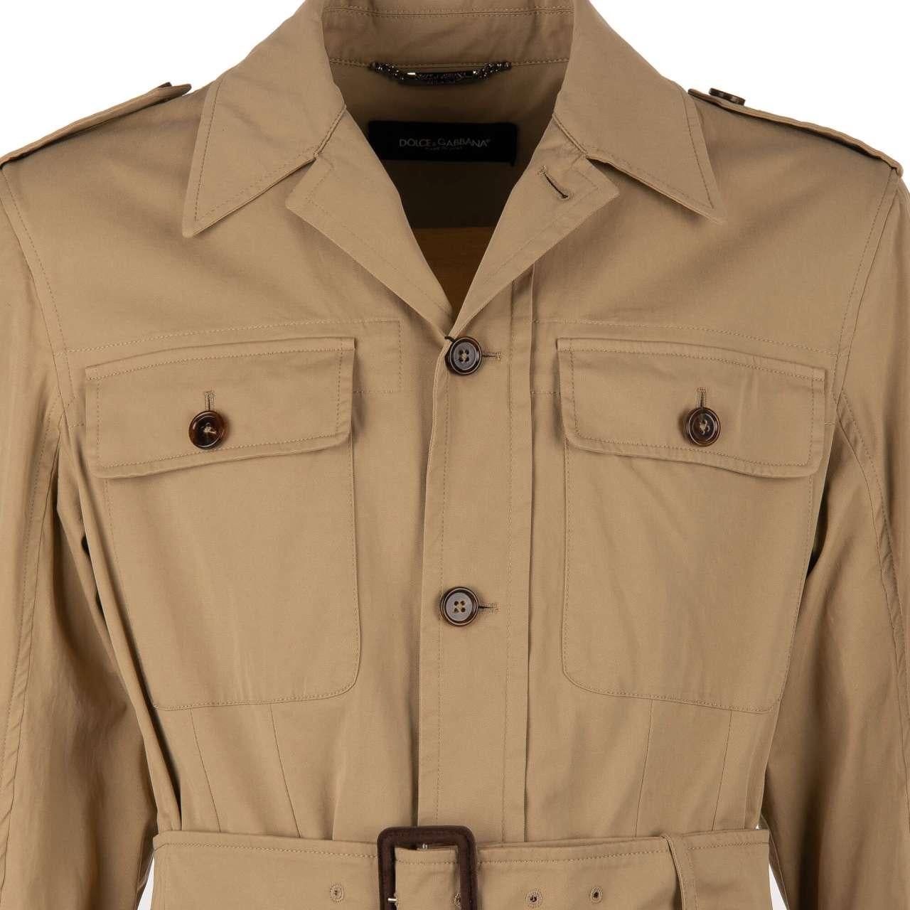 Men's Dolce & Gabbana Canvas Safari Jacket SNEAK PEEK with Belt and Pockets Beige 46 For Sale