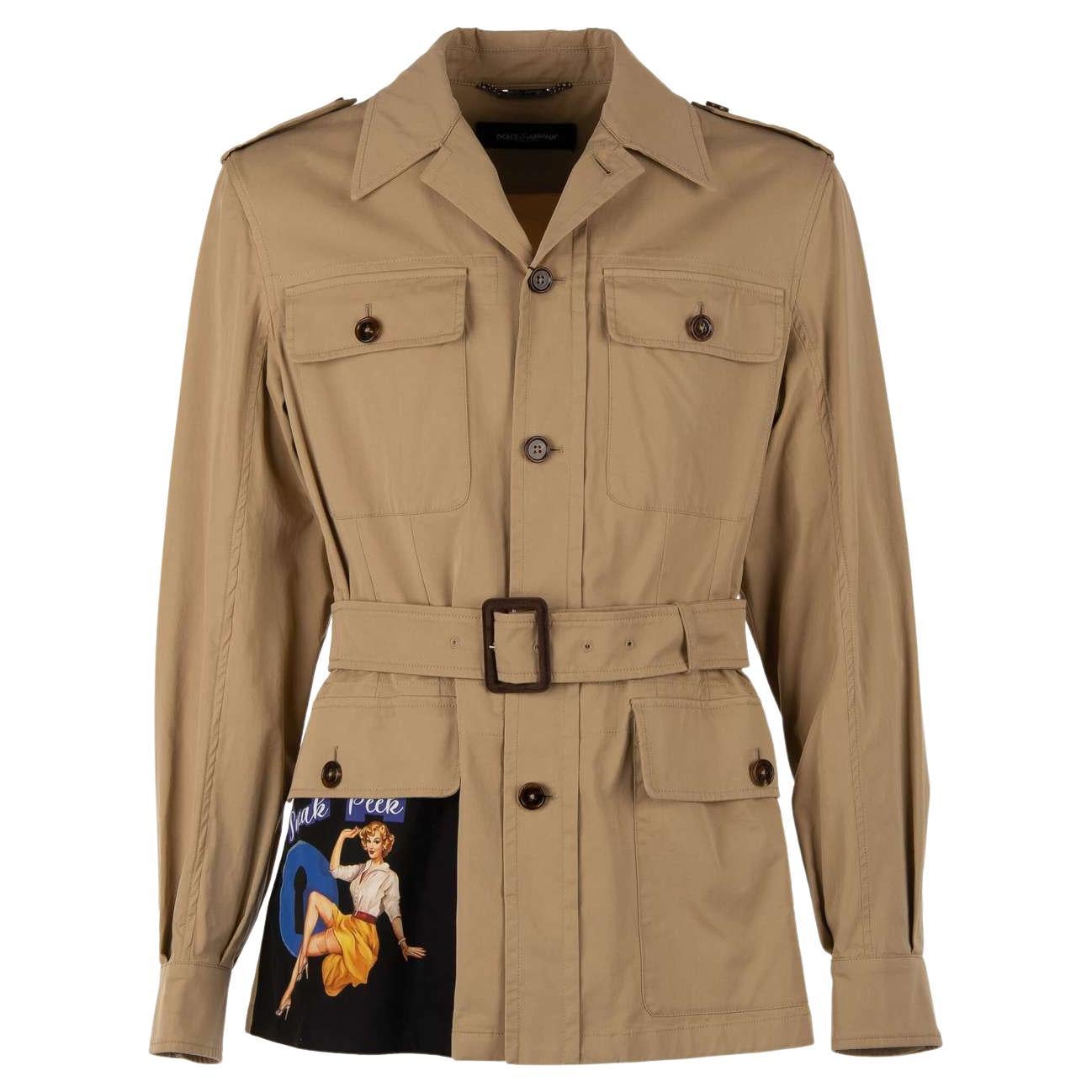 Dolce & Gabbana Canvas Safari Jacket SNEAK PEEK with Belt and Pockets Beige 46 For Sale