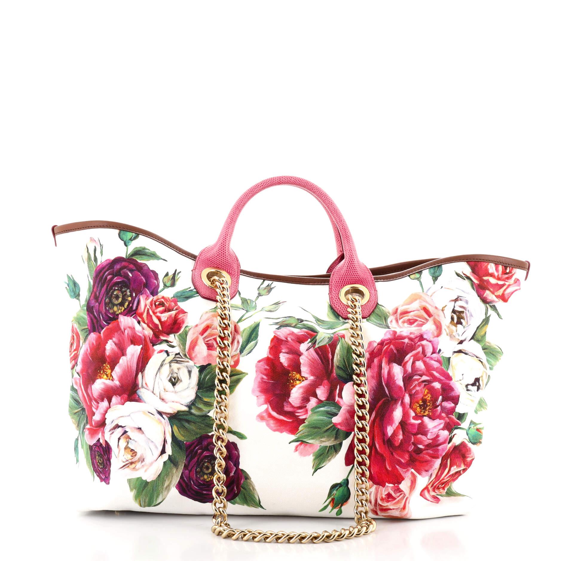 Dolce & Gabbana Capri Tragetasche aus bedrucktem Segeltuch mit Eidechsenprägung aus Leder Medium im Zustand „Gut“ in NY, NY