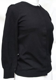 DOLCE & GABBANA Cardigan Sweater Black Knit Logo Crystals 3/4 Sleeve Sz 44