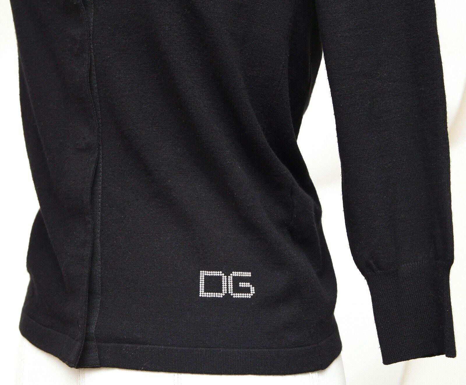 DOLCE & GABBANA Cardigan Sweater Black Knit Logo Crystals 3/4 Sleeve Sz 44 For Sale 1