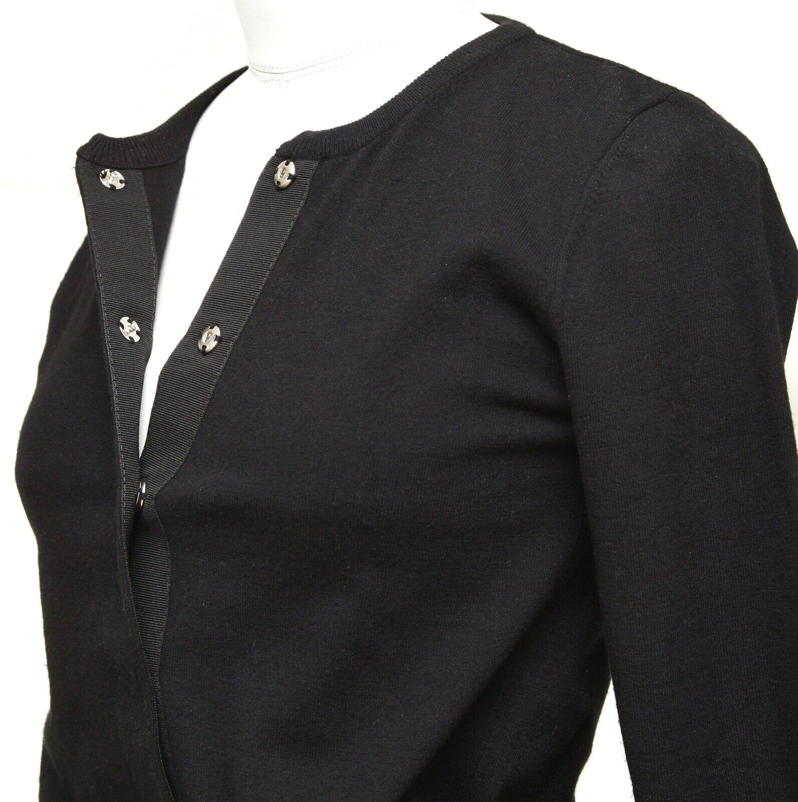 DOLCE & GABBANA Cardigan Sweater Black Knit Logo Crystals 3/4 Sleeve Sz 44 For Sale 2