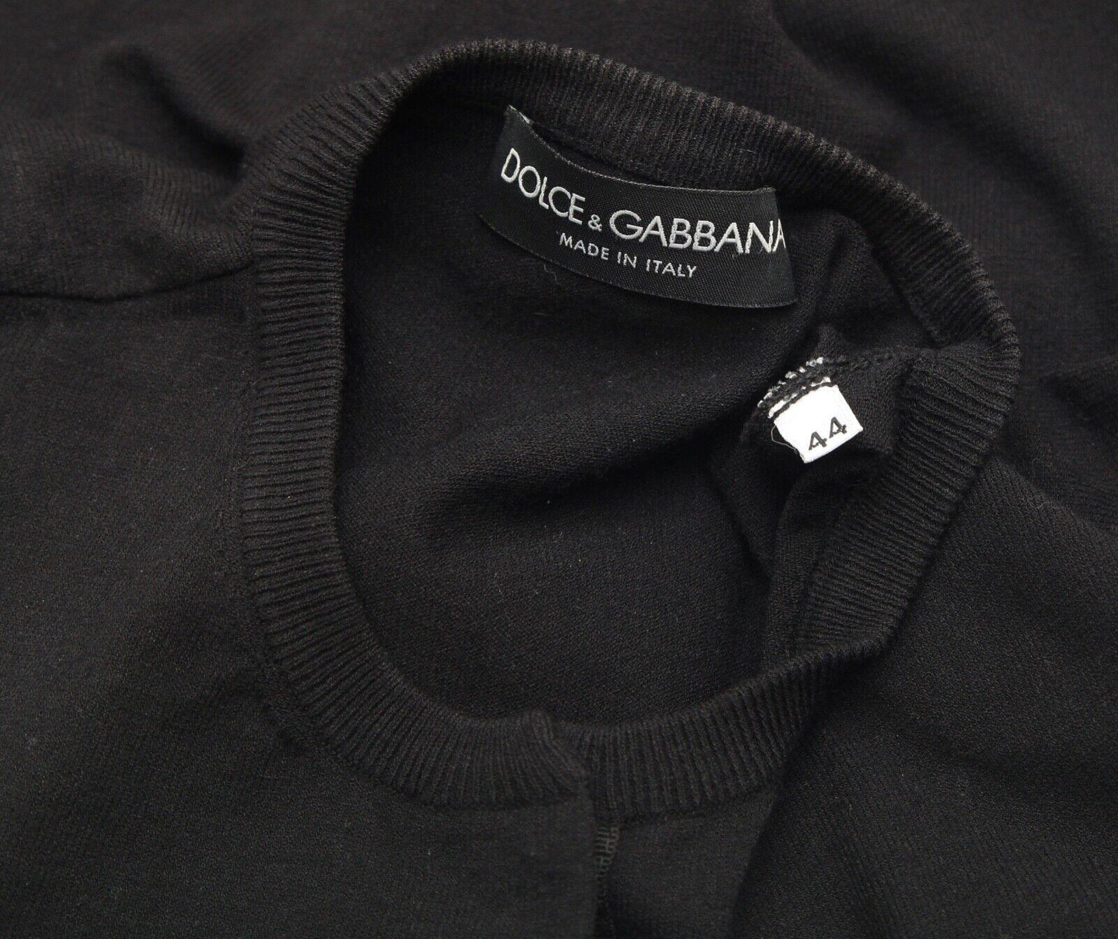 DOLCE & GABBANA Cardigan Sweater Black Knit Logo Crystals 3/4 Sleeve Sz 44 For Sale 3