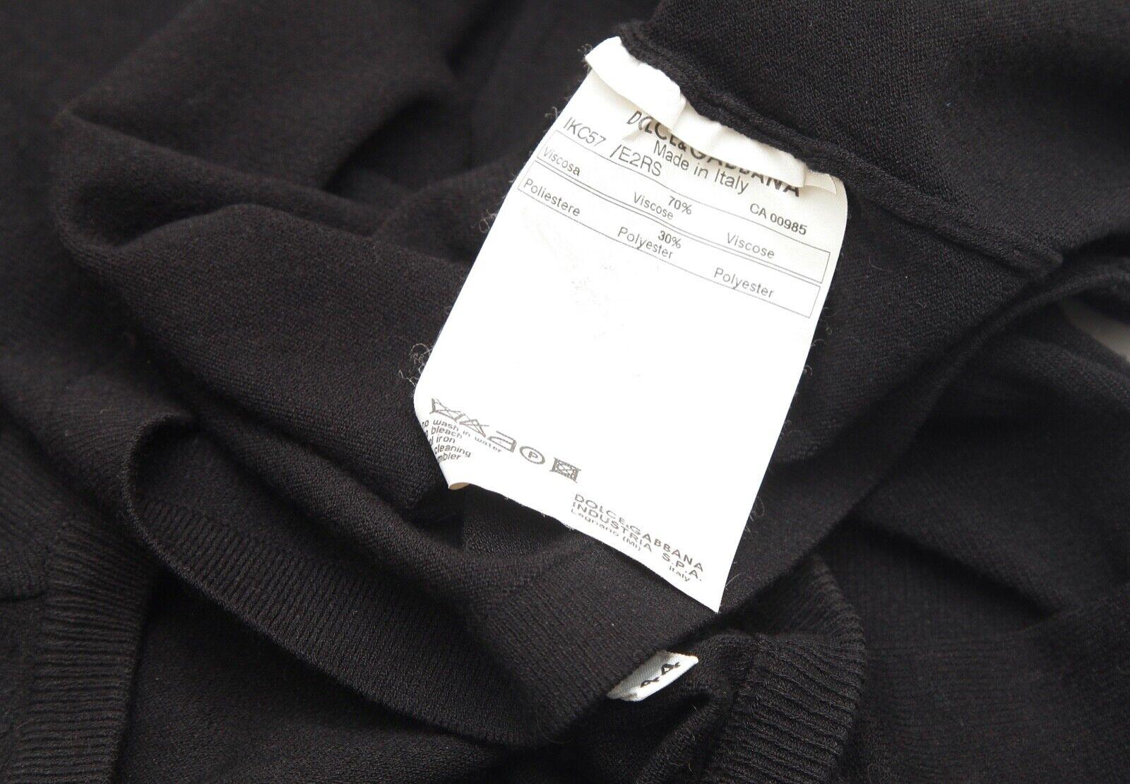 DOLCE & GABBANA Cardigan Sweater Black Knit Logo Crystals 3/4 Sleeve Sz 44 For Sale 4