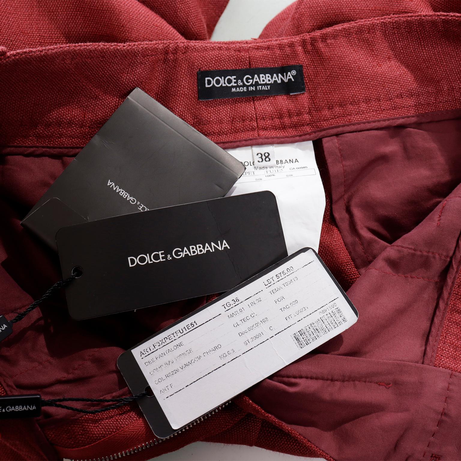 Dolce & Gabbana Cardinal Red 100% Silk Trousers Deadstock with Original Tags For Sale 4