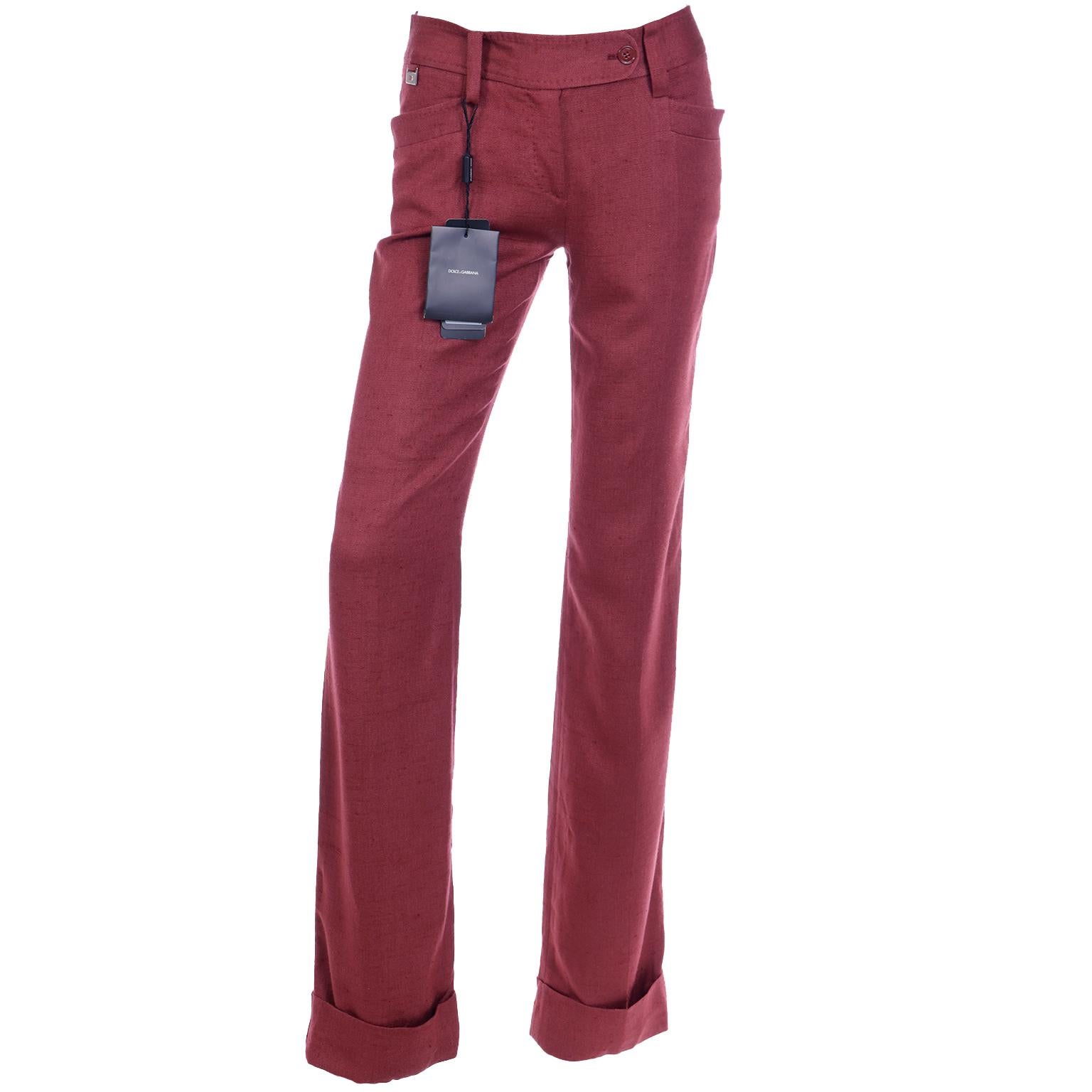 Dolce & Gabbana Cardinal Red 100% Silk Trousers Deadstock with Original Tags For Sale 5