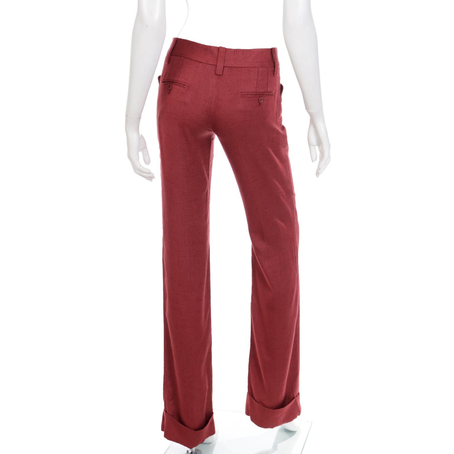 Brown Dolce & Gabbana Cardinal Red 100% Silk Trousers Deadstock with Original Tags For Sale
